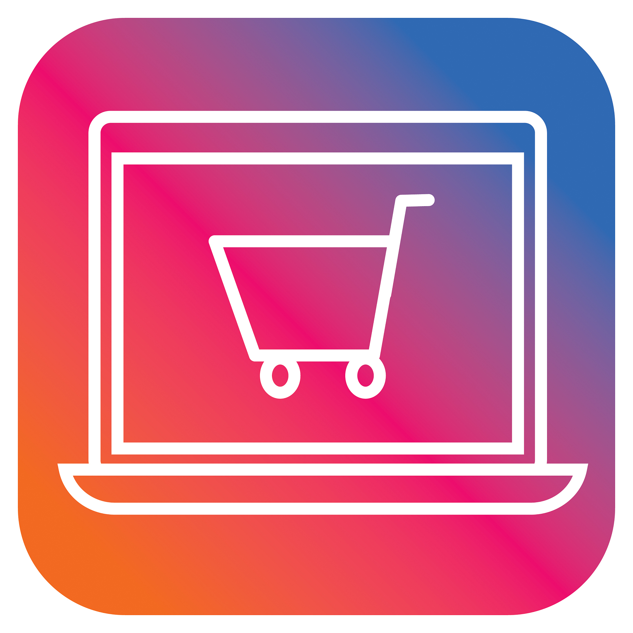 shopping cart on laptop screen flat simple outline line art desi