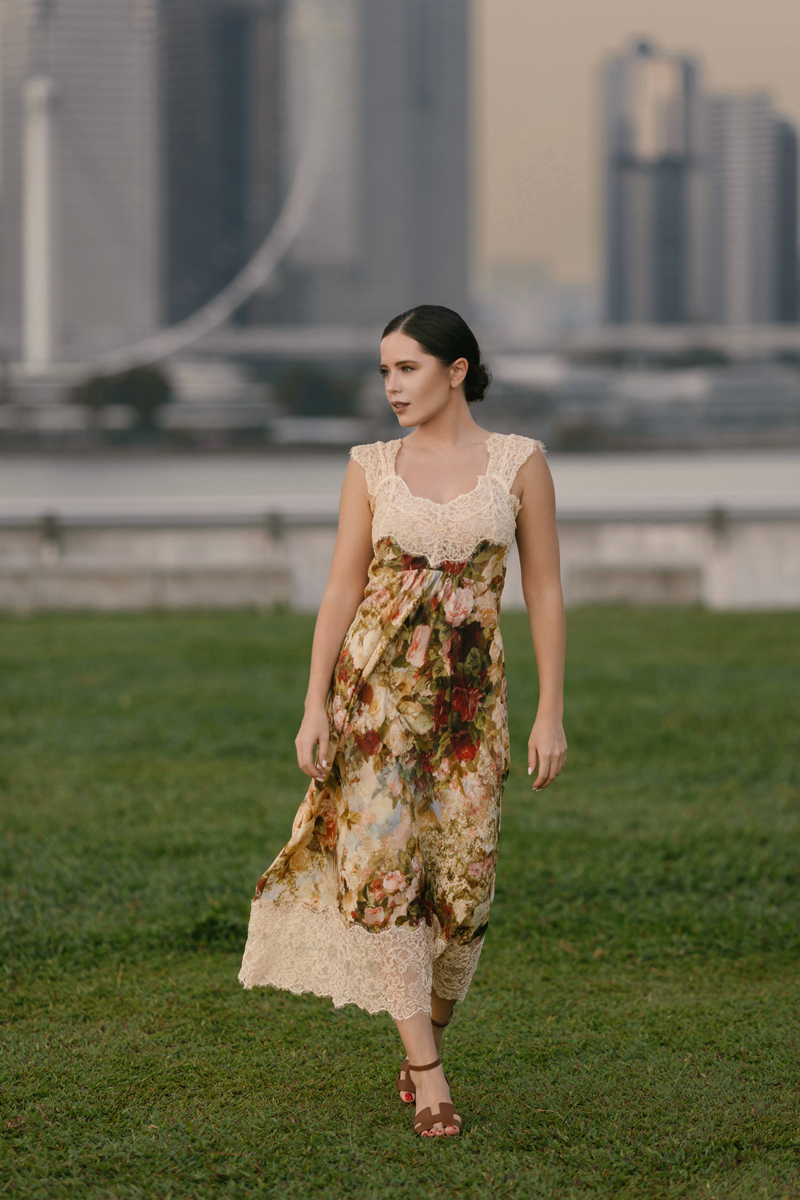 绿色女式沙滩花卉印花短袖大摆连衣裙 L码 | 夏日必备