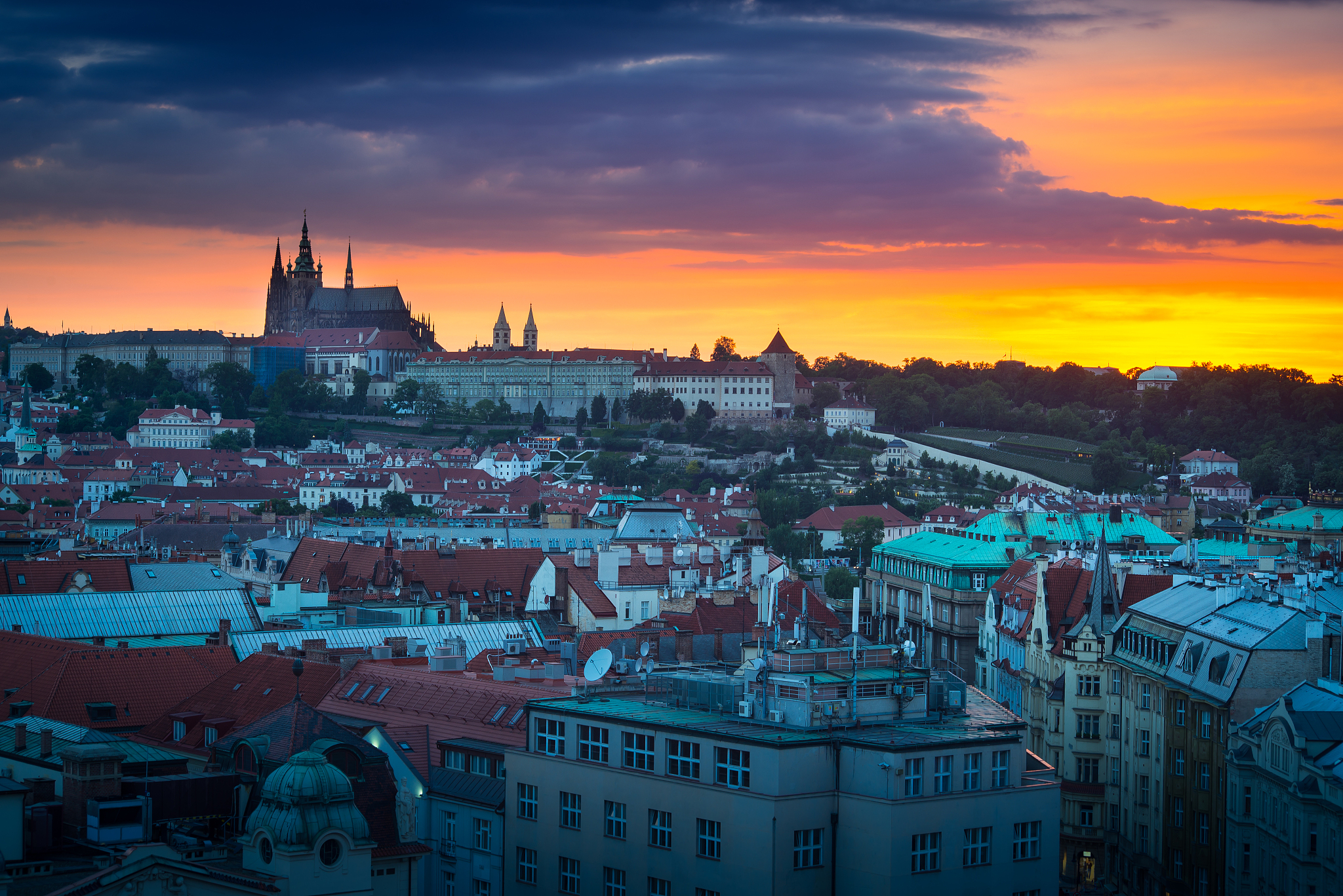 evening scenery of prague, czech republic