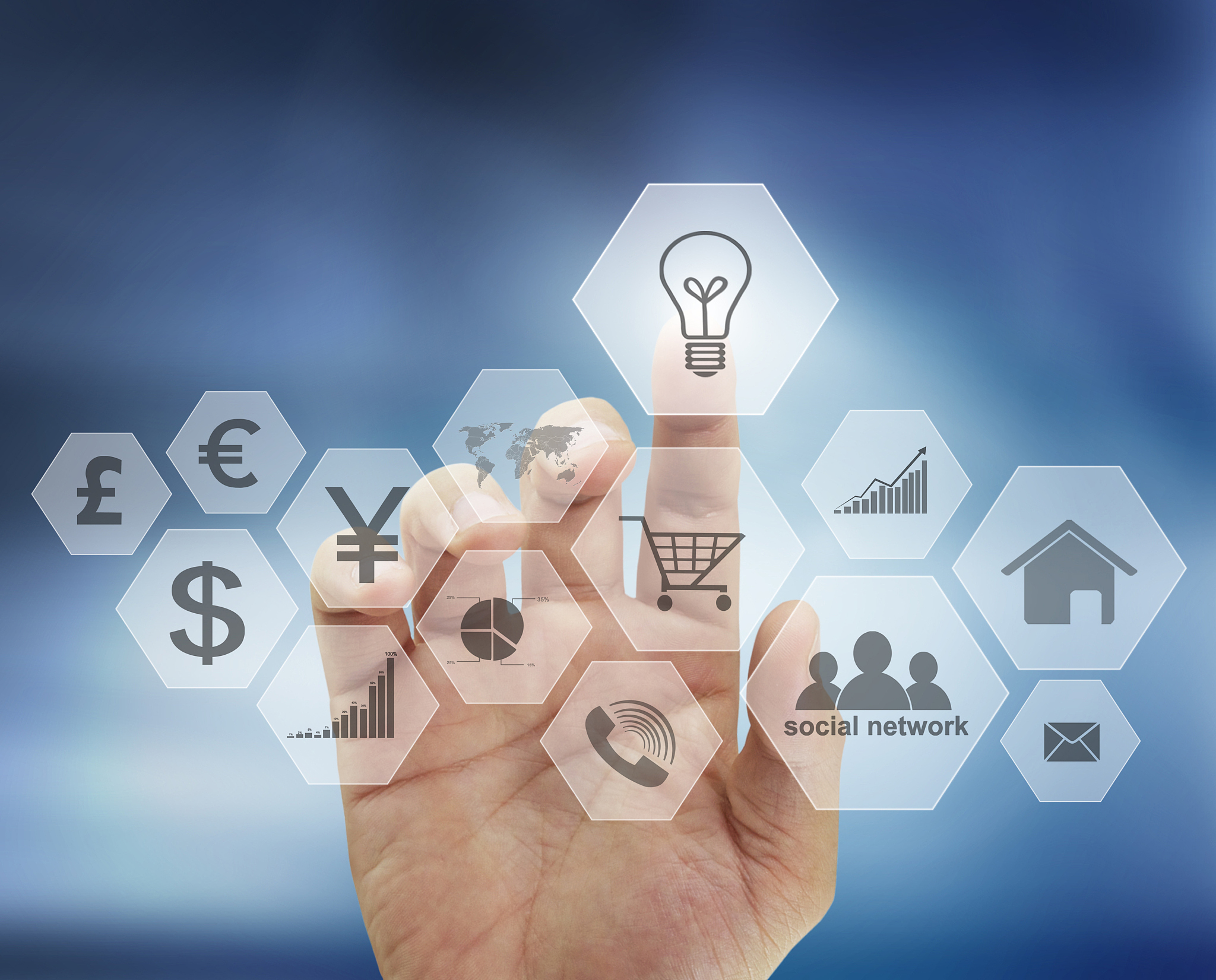 hand touch virtual icon  social network