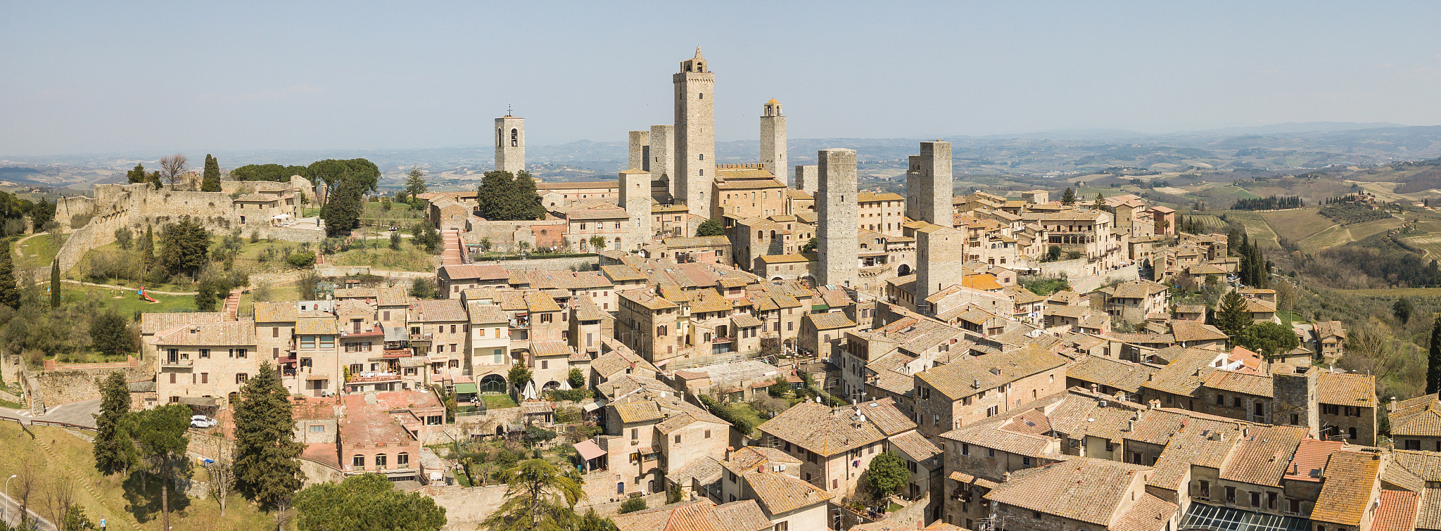drone aerial landscape of the wonderful village of san gimignano