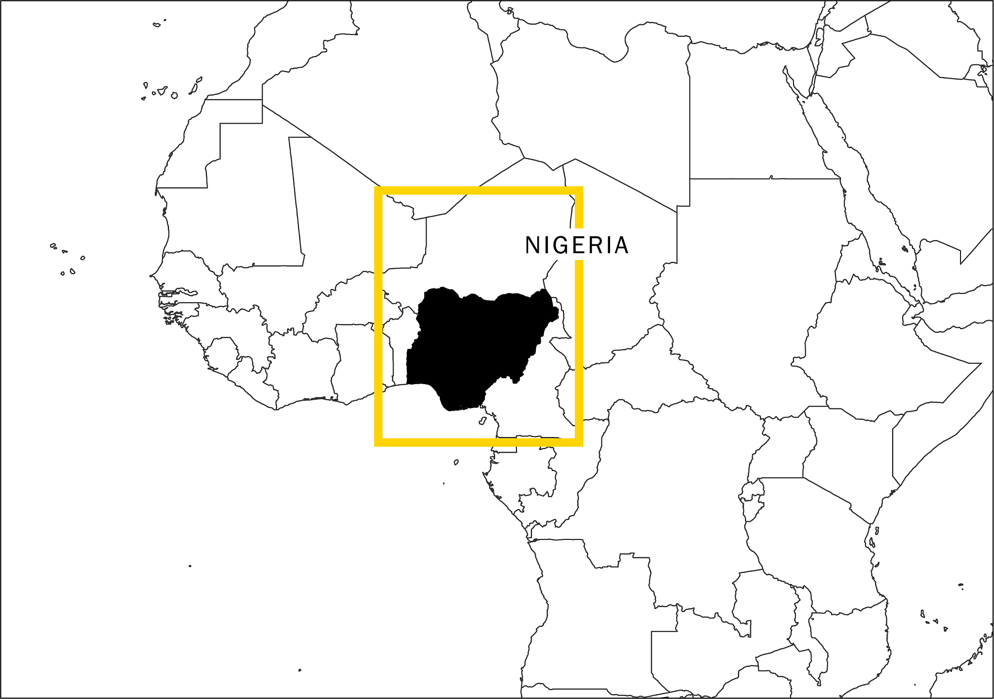 nigeria map yellow frame geography national