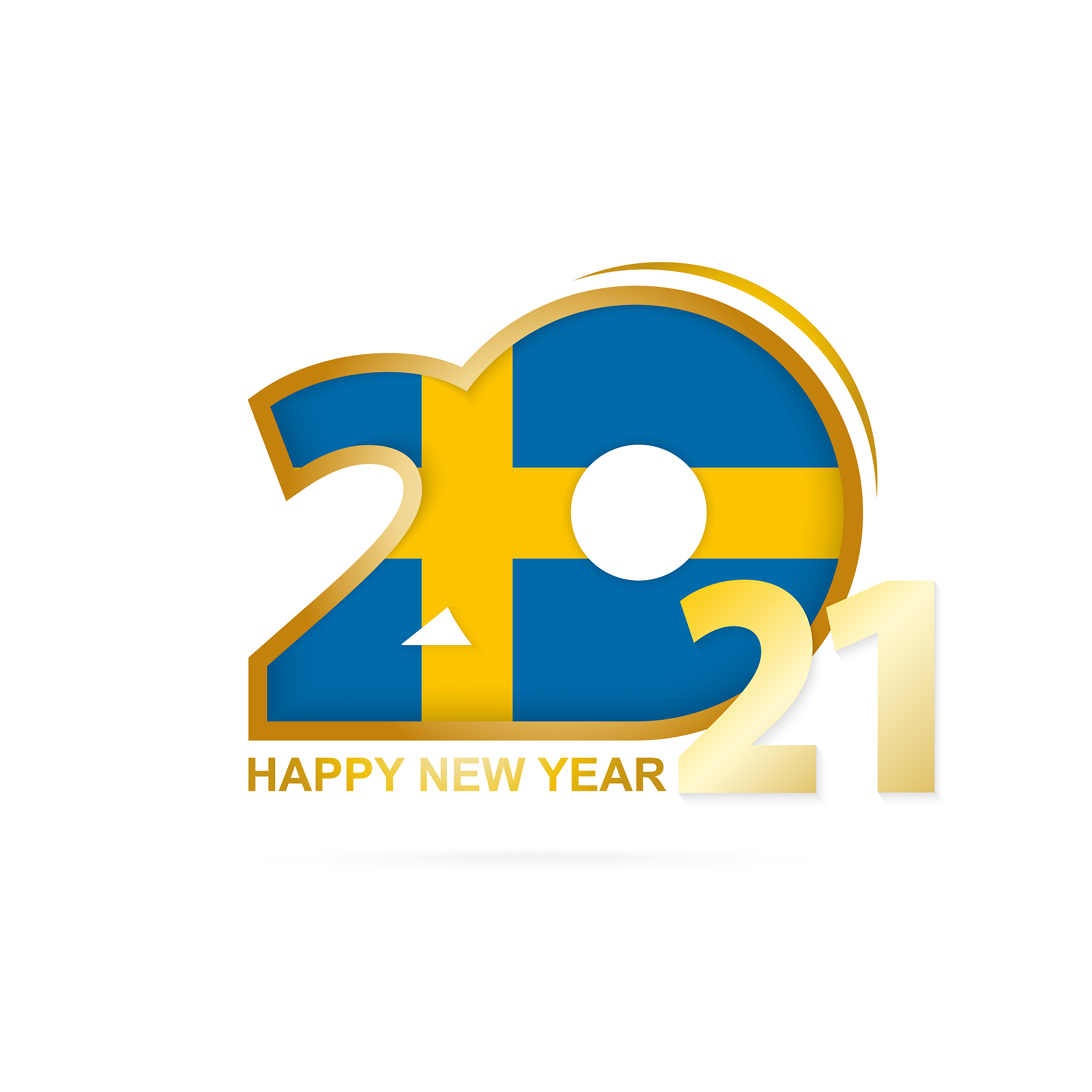 year 2021 with sweden flag pattern. happy new year design.