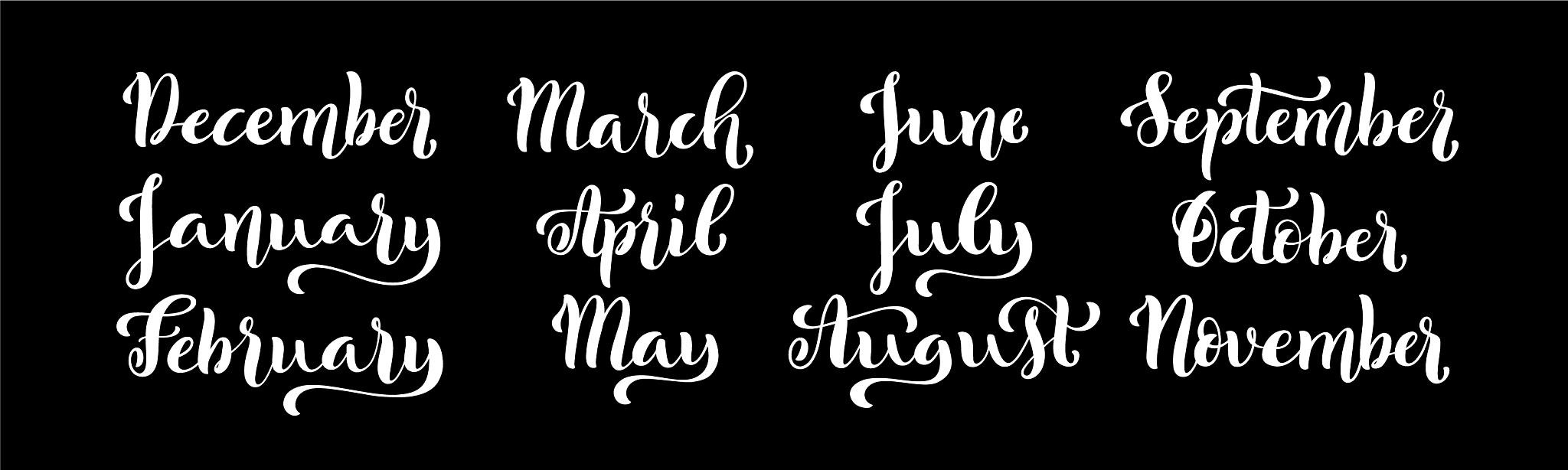 calligraphic set of months of the year december