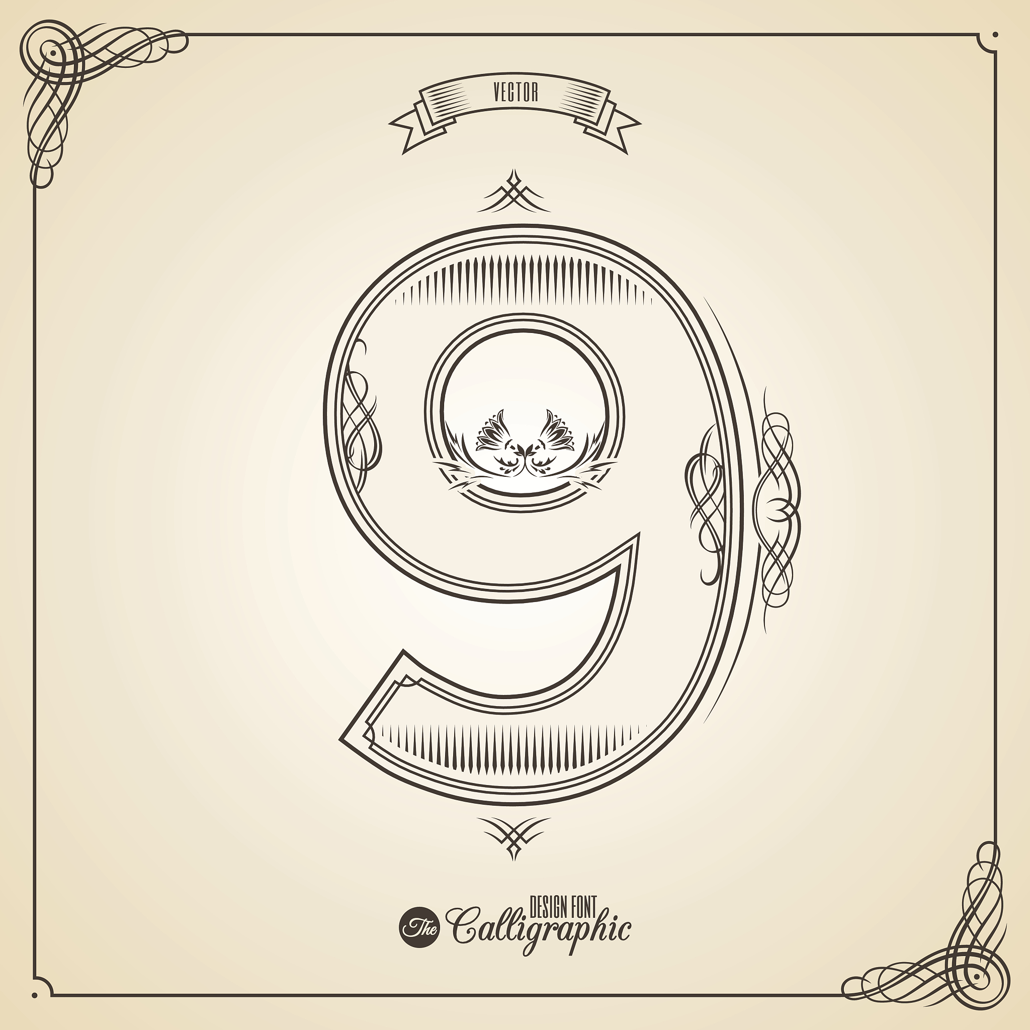 calligraphic fotn with border, frame elements and invitation des