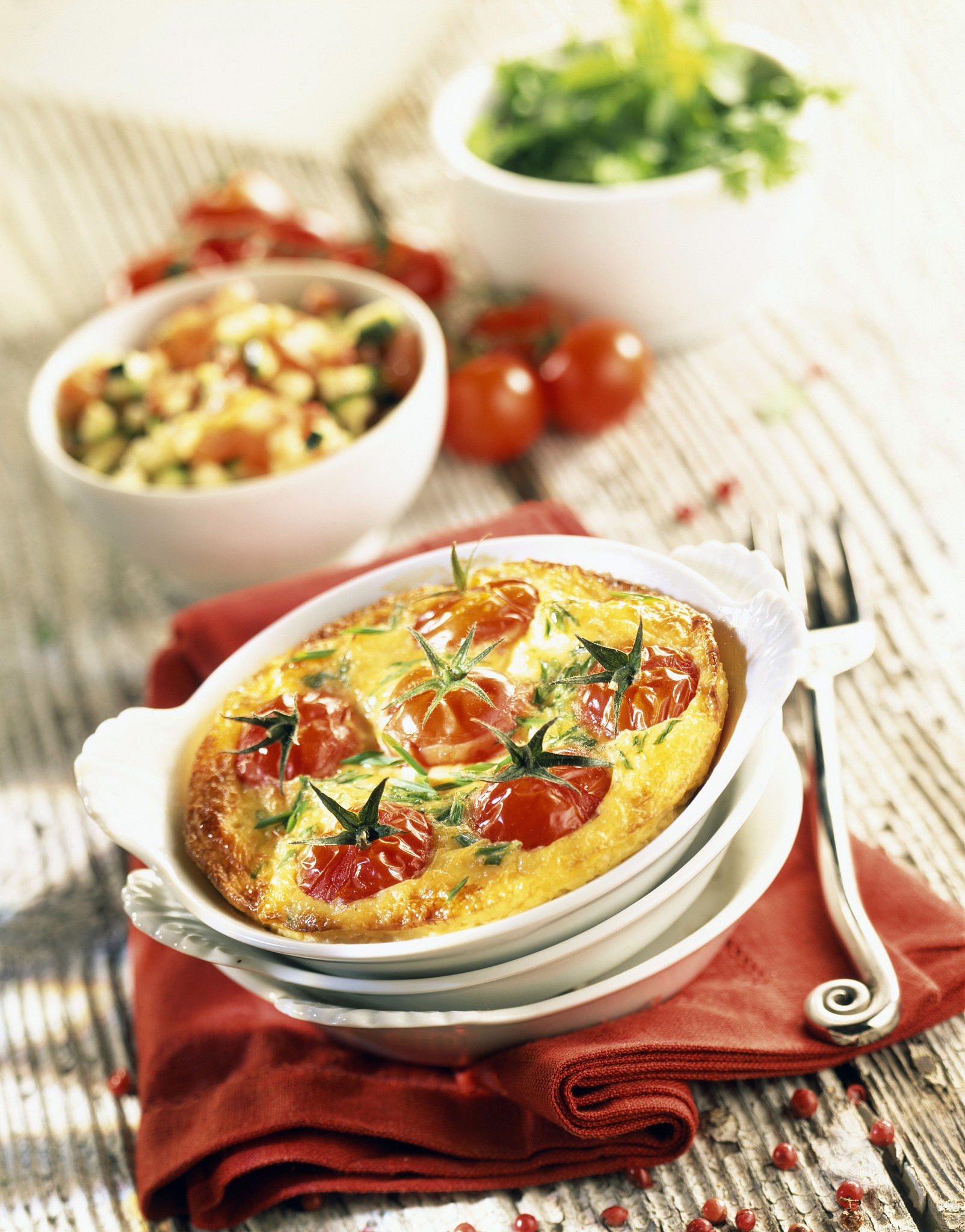 crab meat and cherry tomato clafoutis