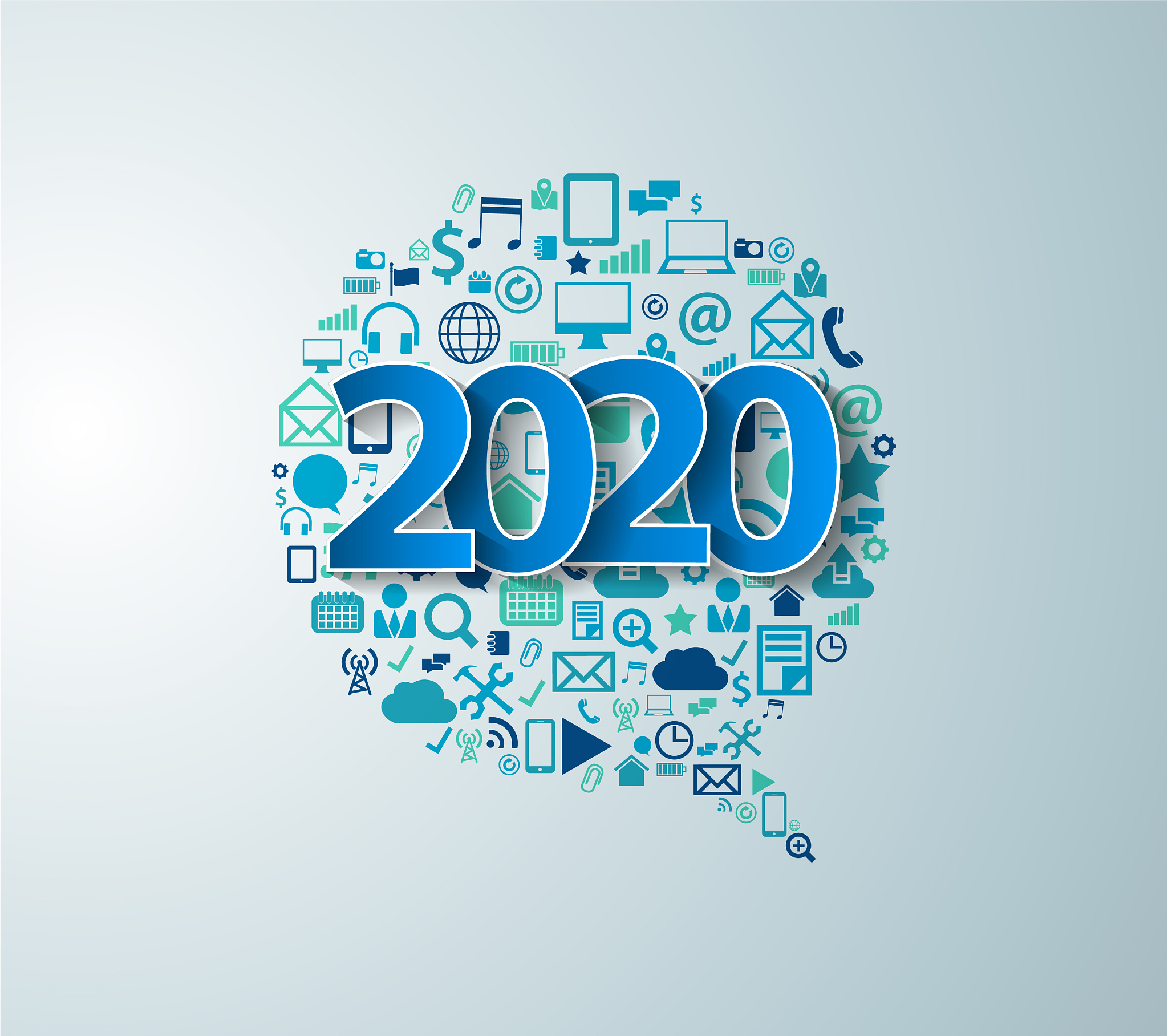 2020 new year with app icons technology