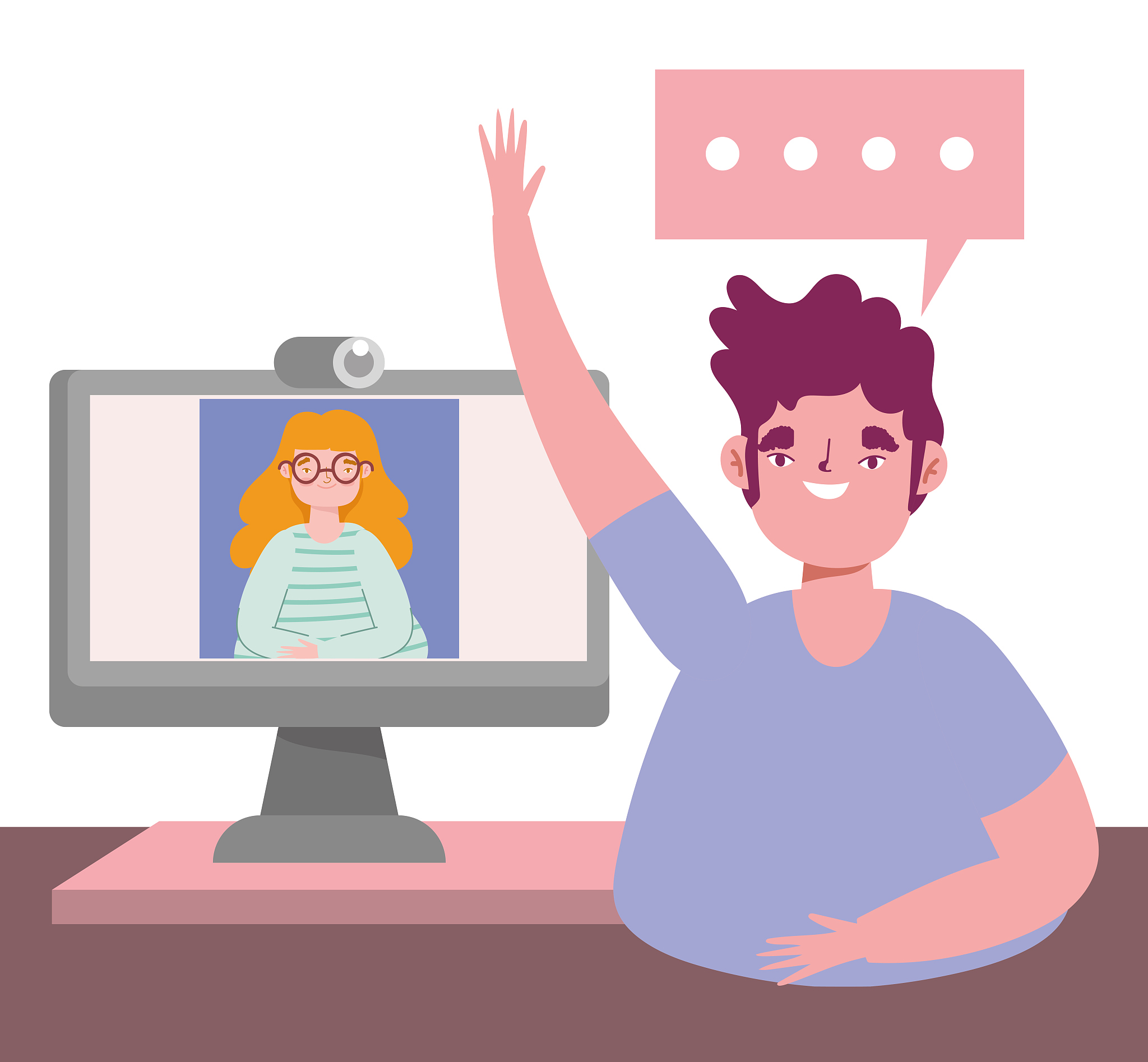 online party, birthday or meeting friends, young man talking for