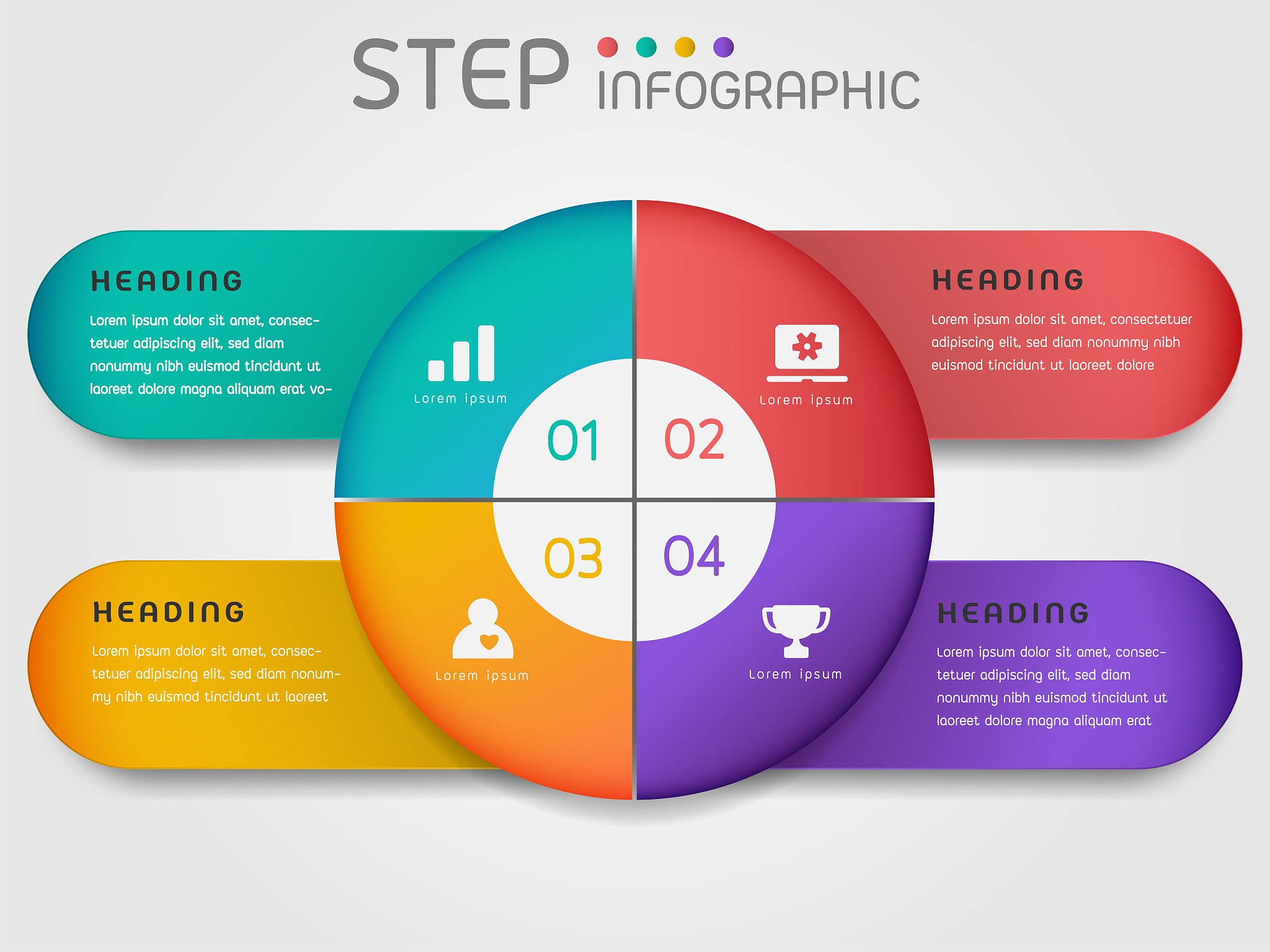circular shape elements with steps,options,milestone,processes o