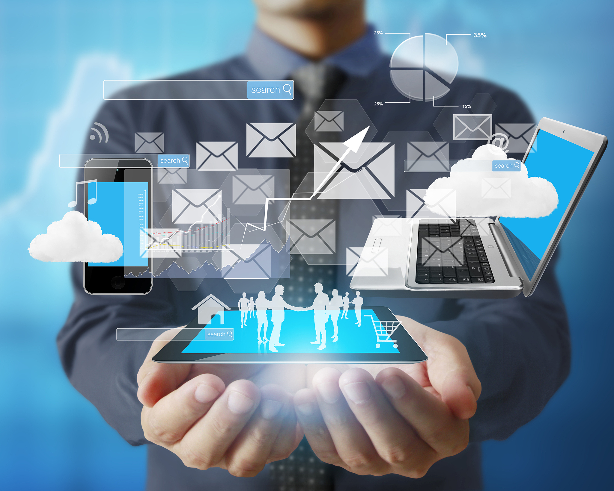 technology in  hands of businessmen