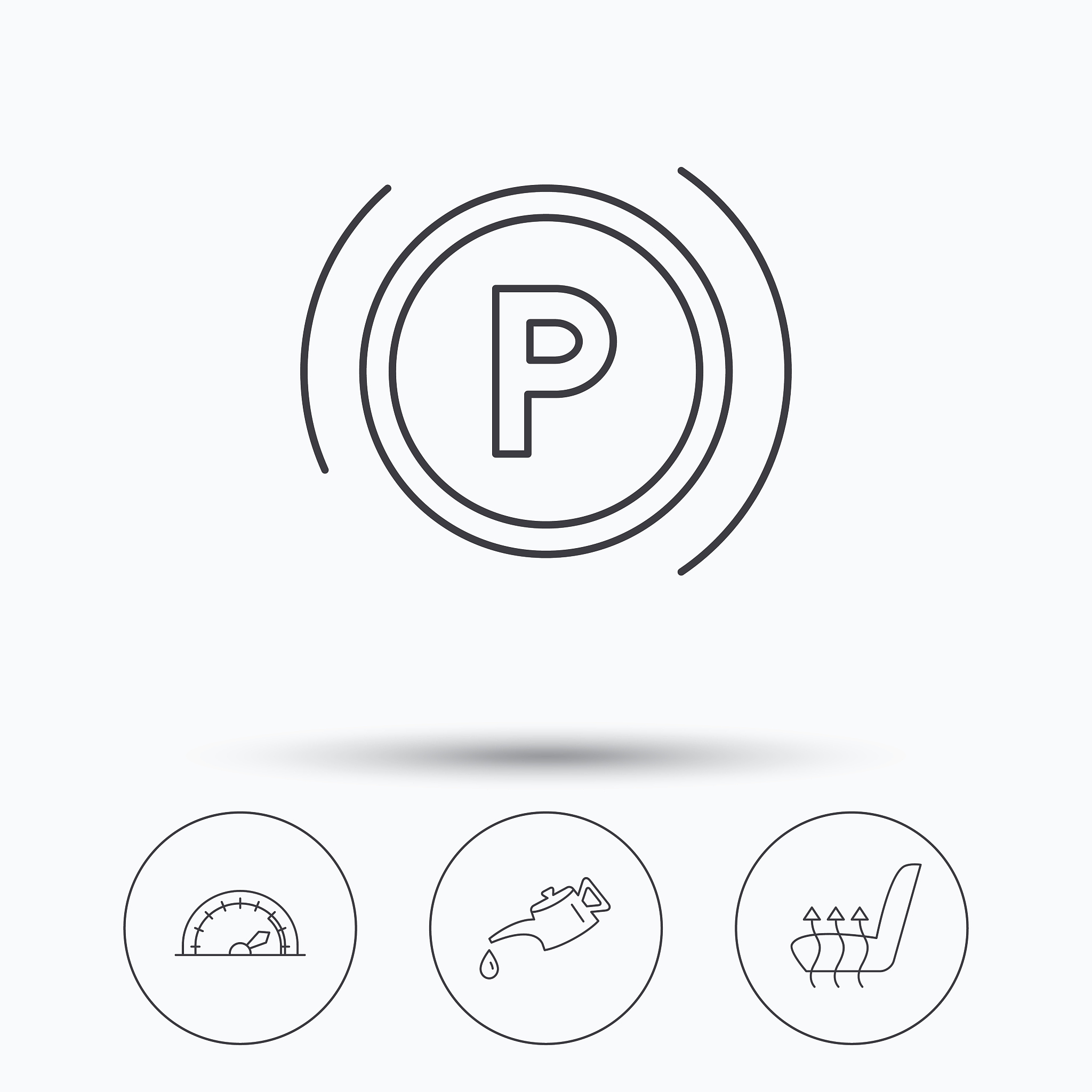 motor oil, parking and speedometer icons.