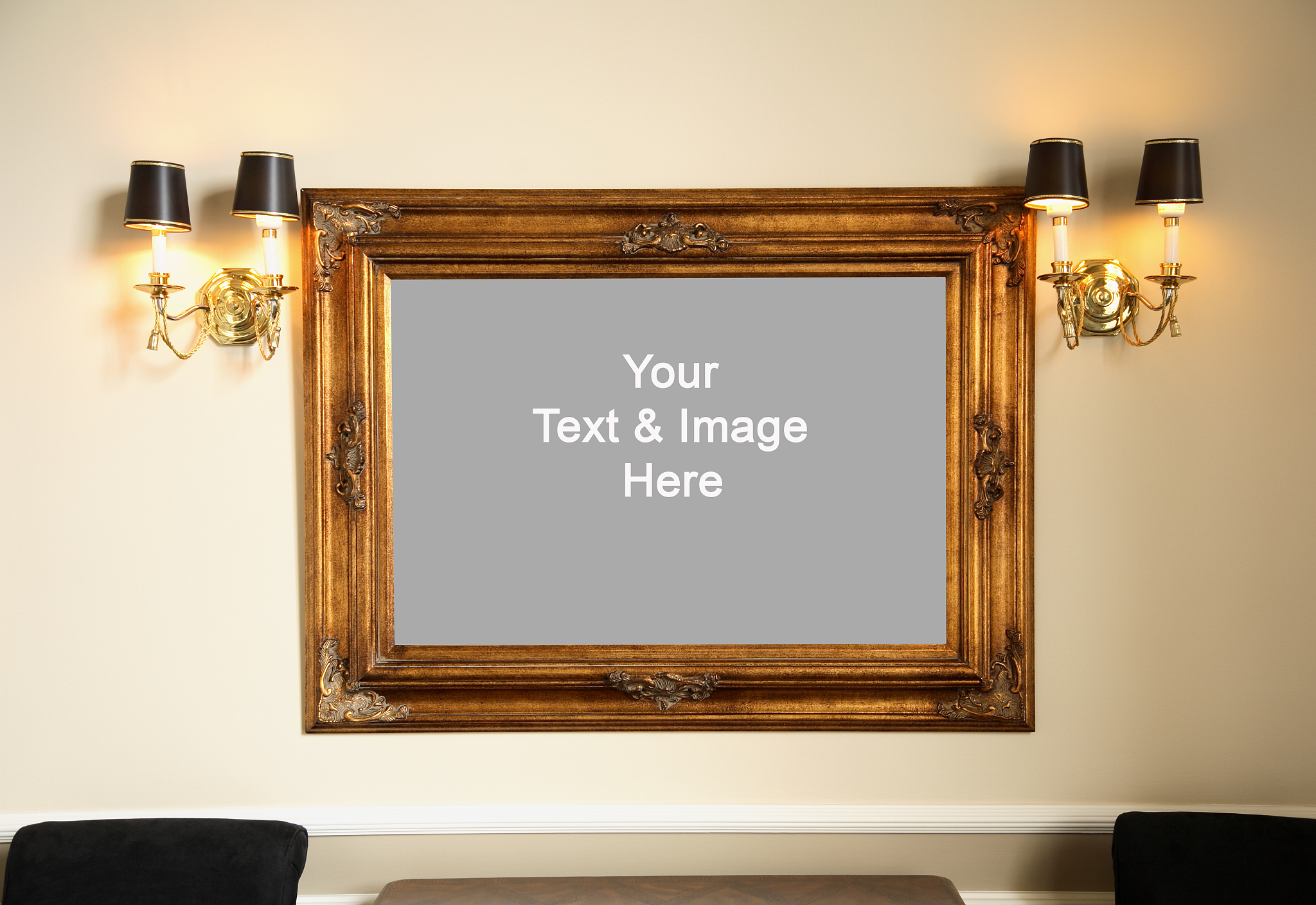 picture frame on a wall with lamps