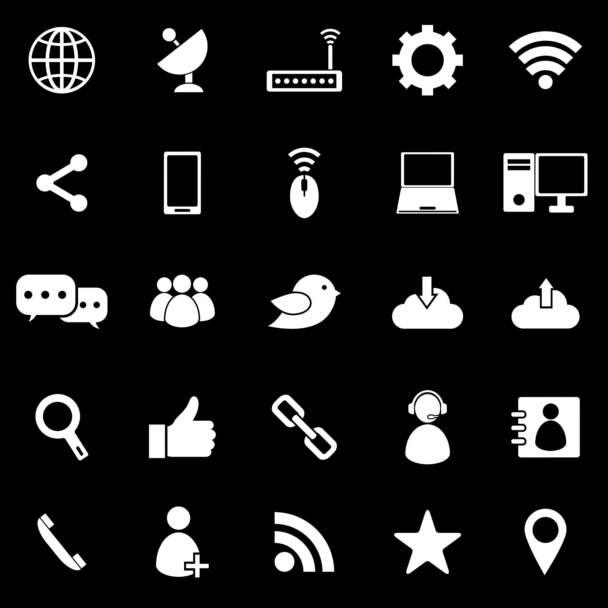network icons on black background