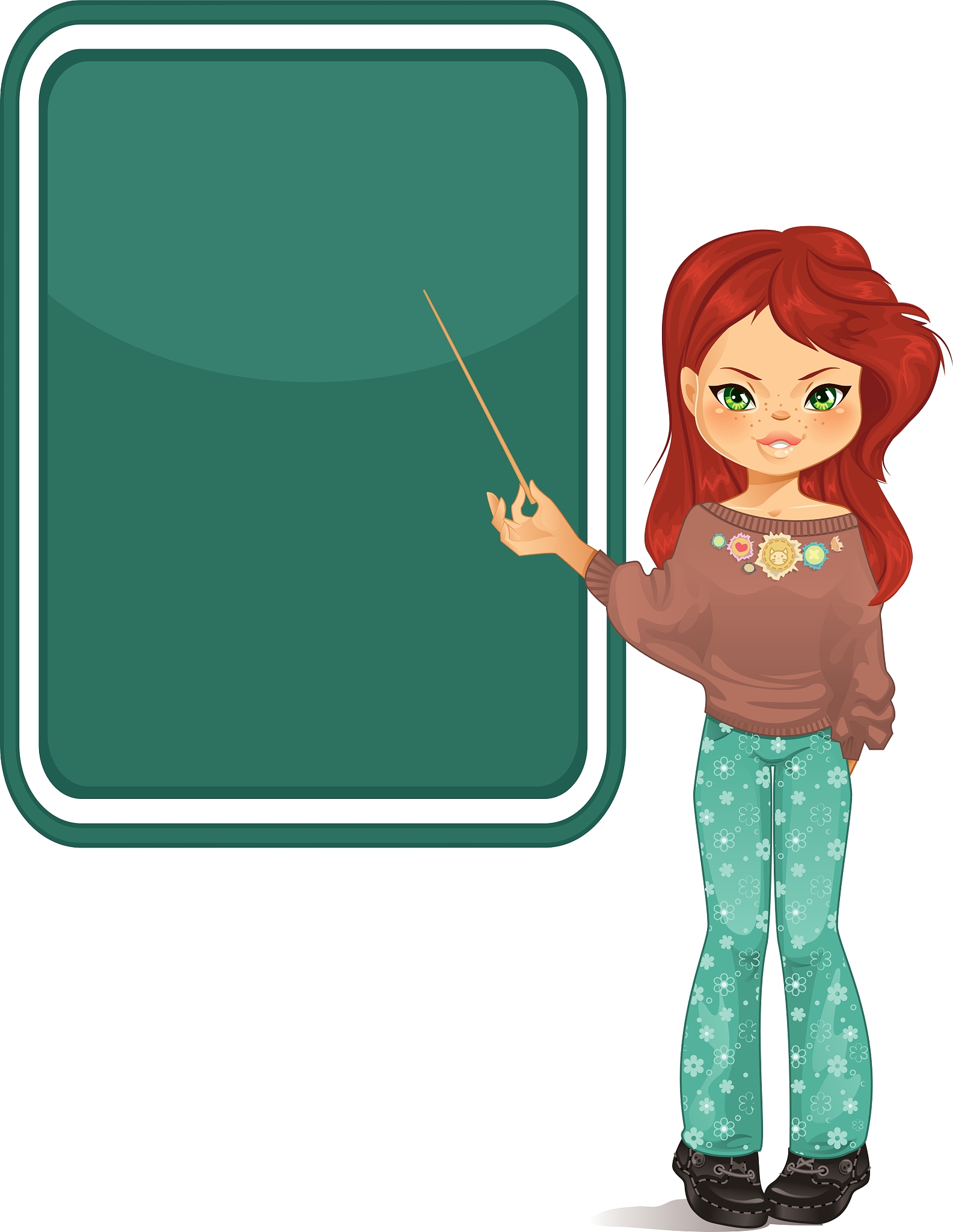 girl pointing to blackboard