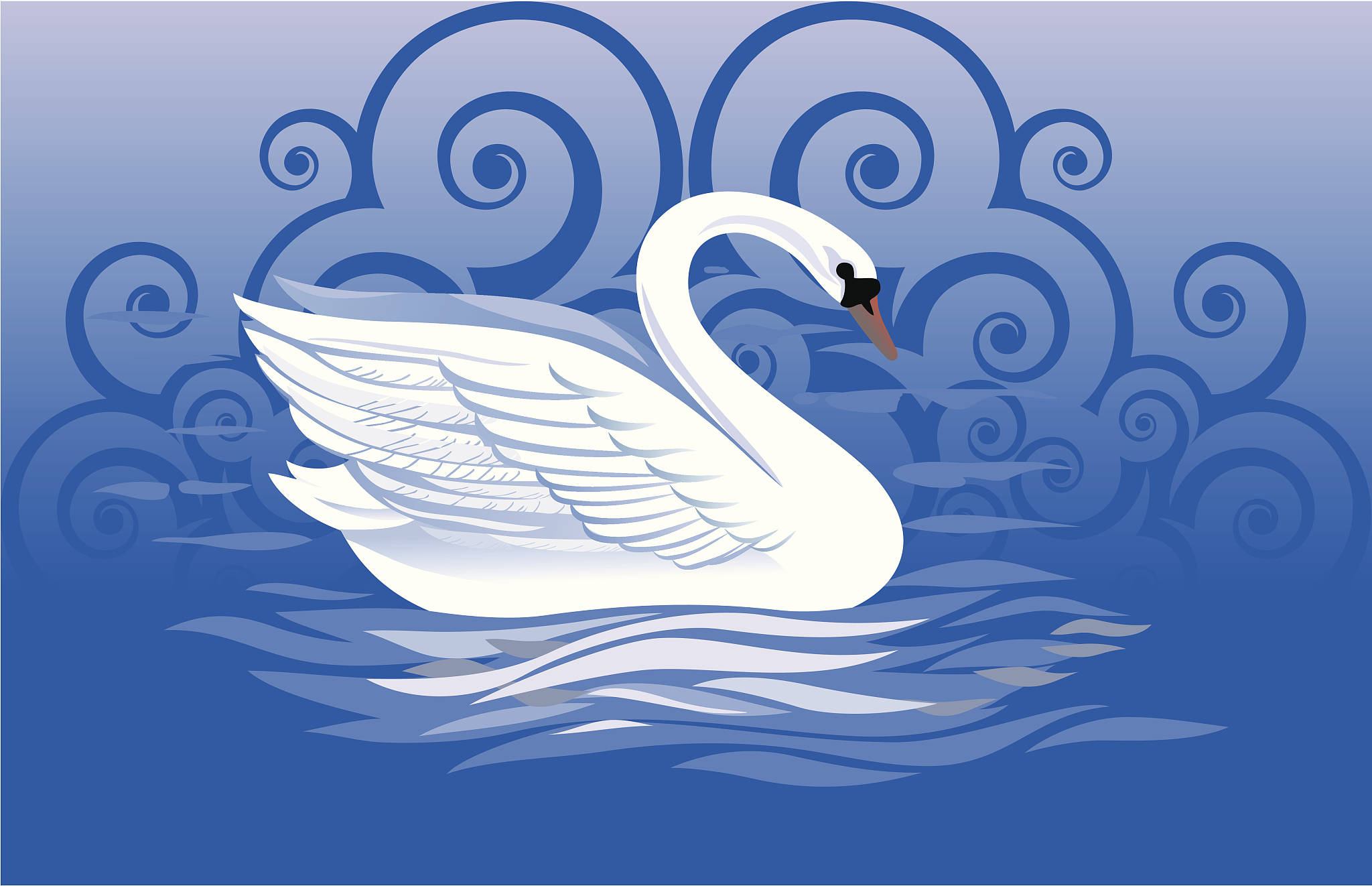 优雅天鹅插画：宁静湖面上的美丽生灵