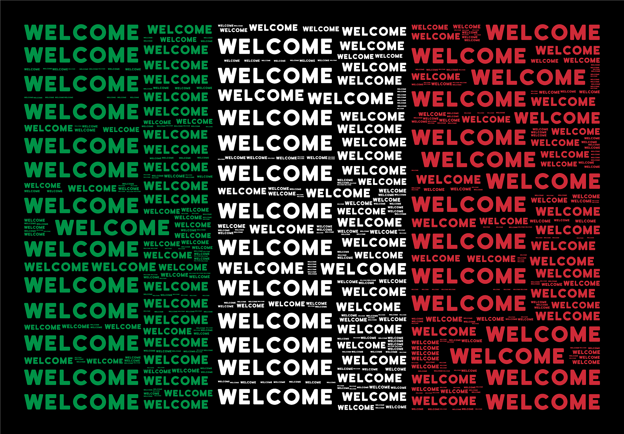 italian flag mosaic of welcome text items