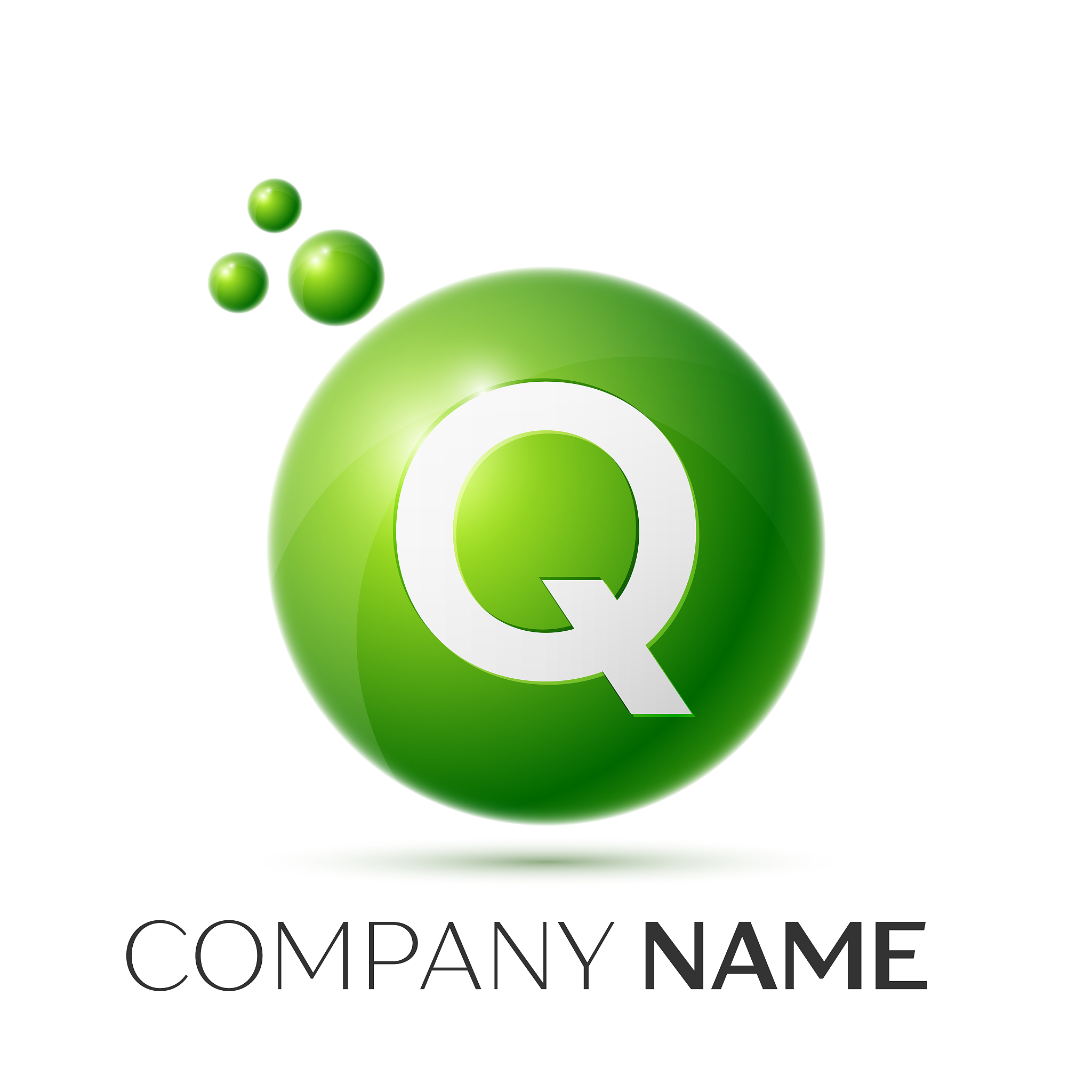 q letter splash green dots and bubbles number