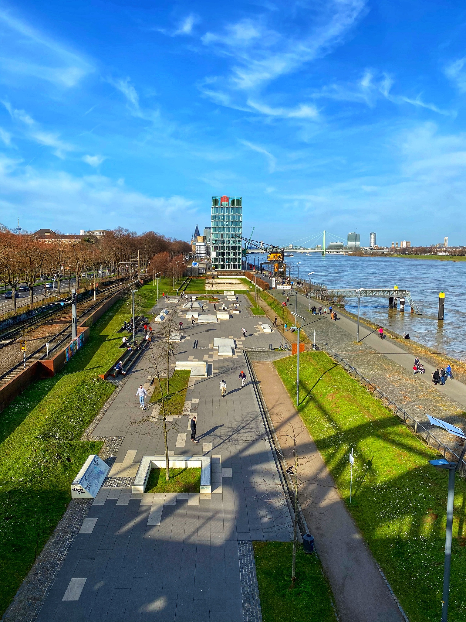 high angle view of road by city against sky