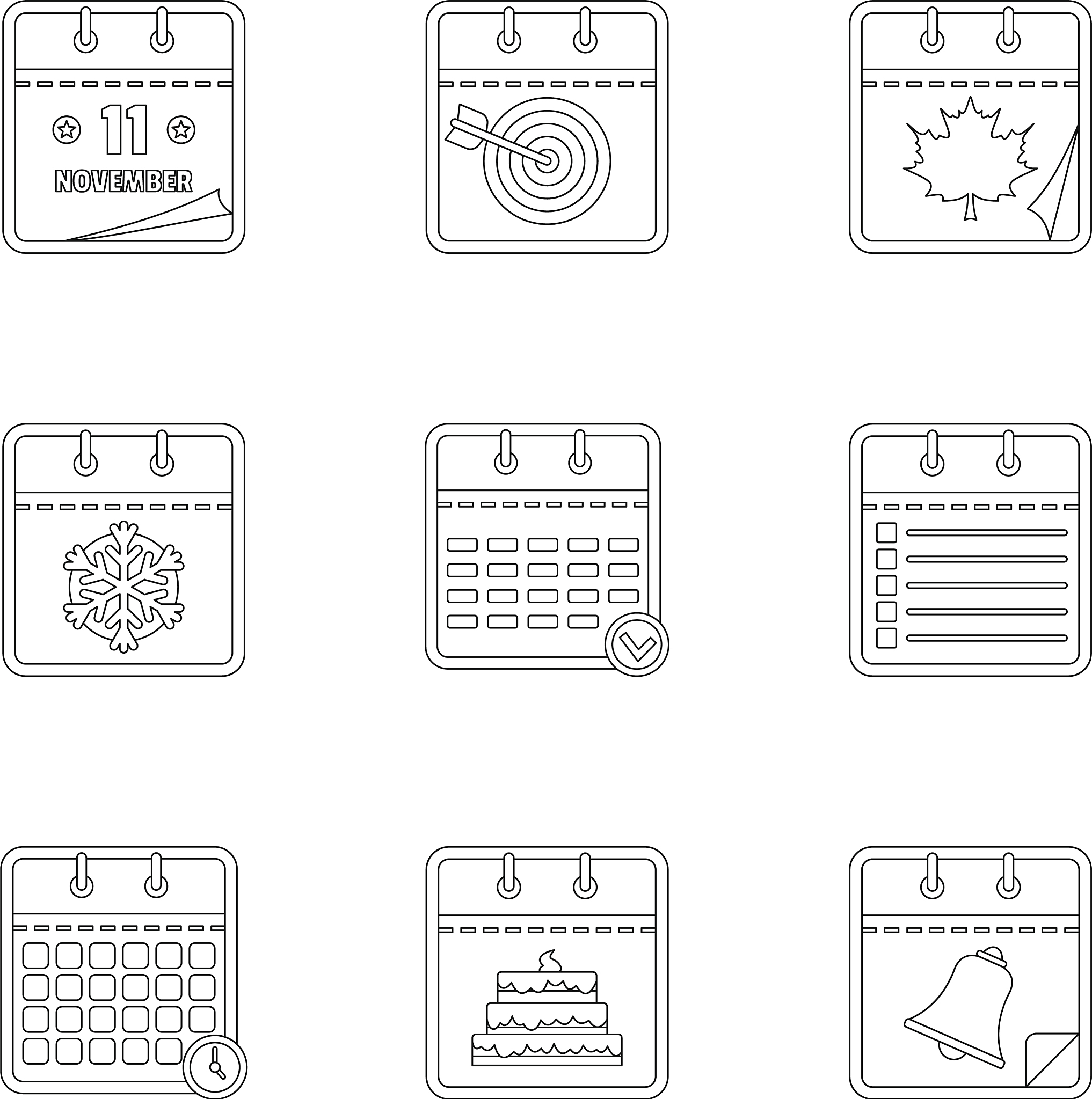 diary icons set outline style