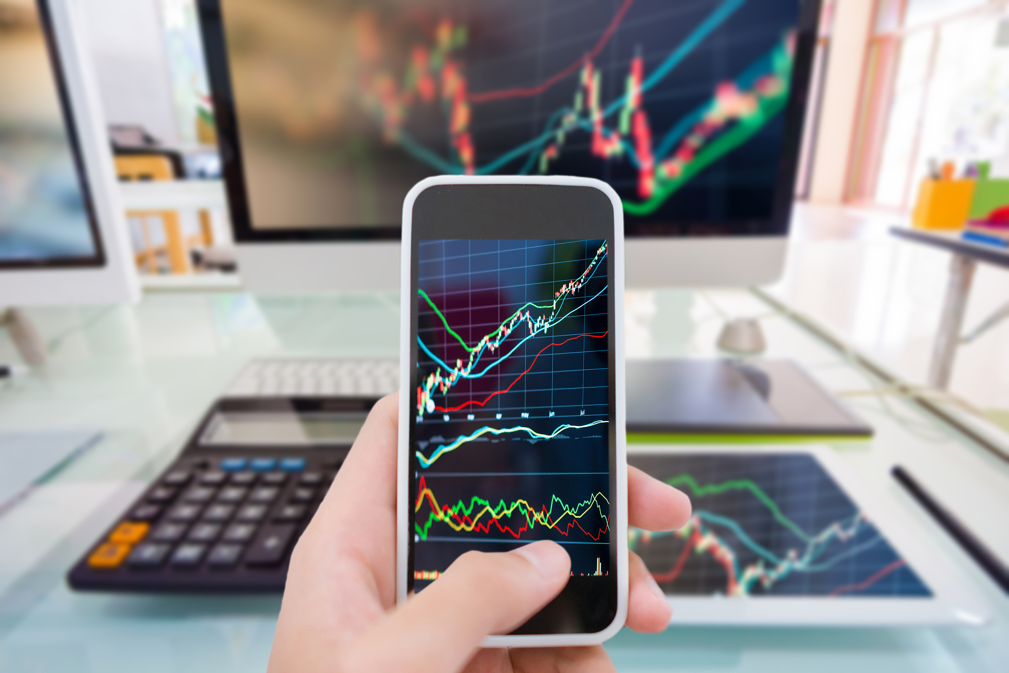 stock market graph and office work