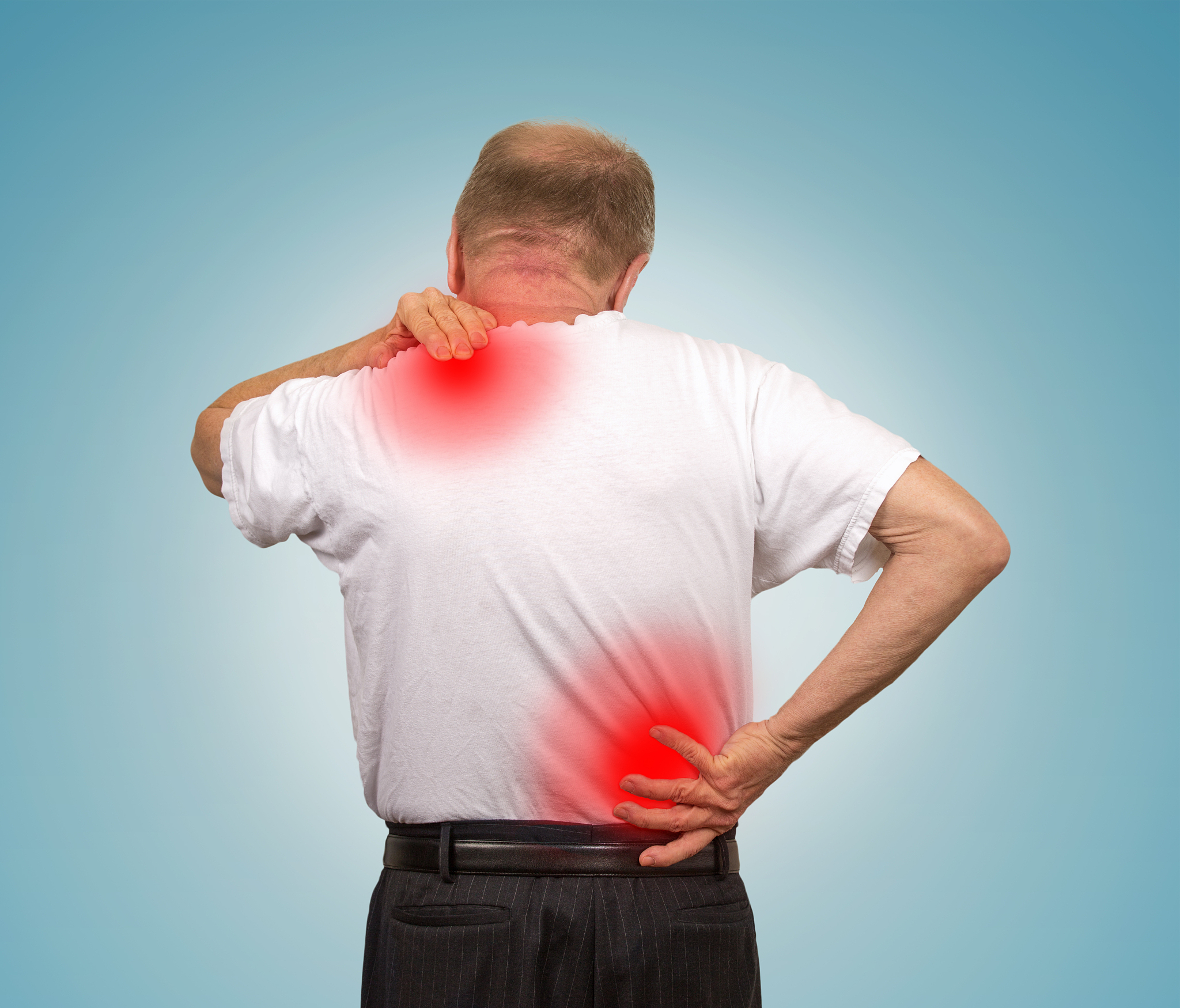 senior man with lower and upper back pain