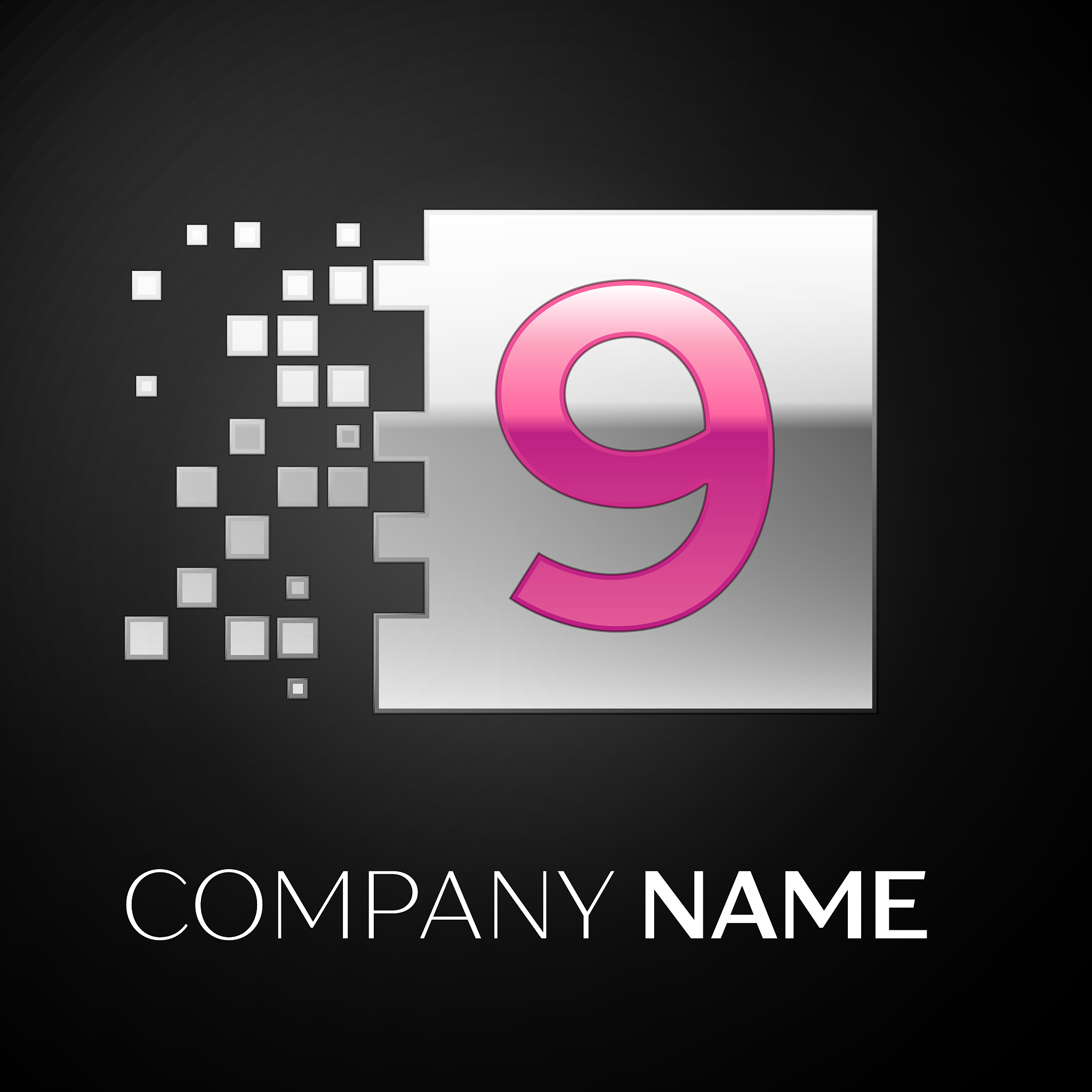 pink number nine logo symbol in the silver square