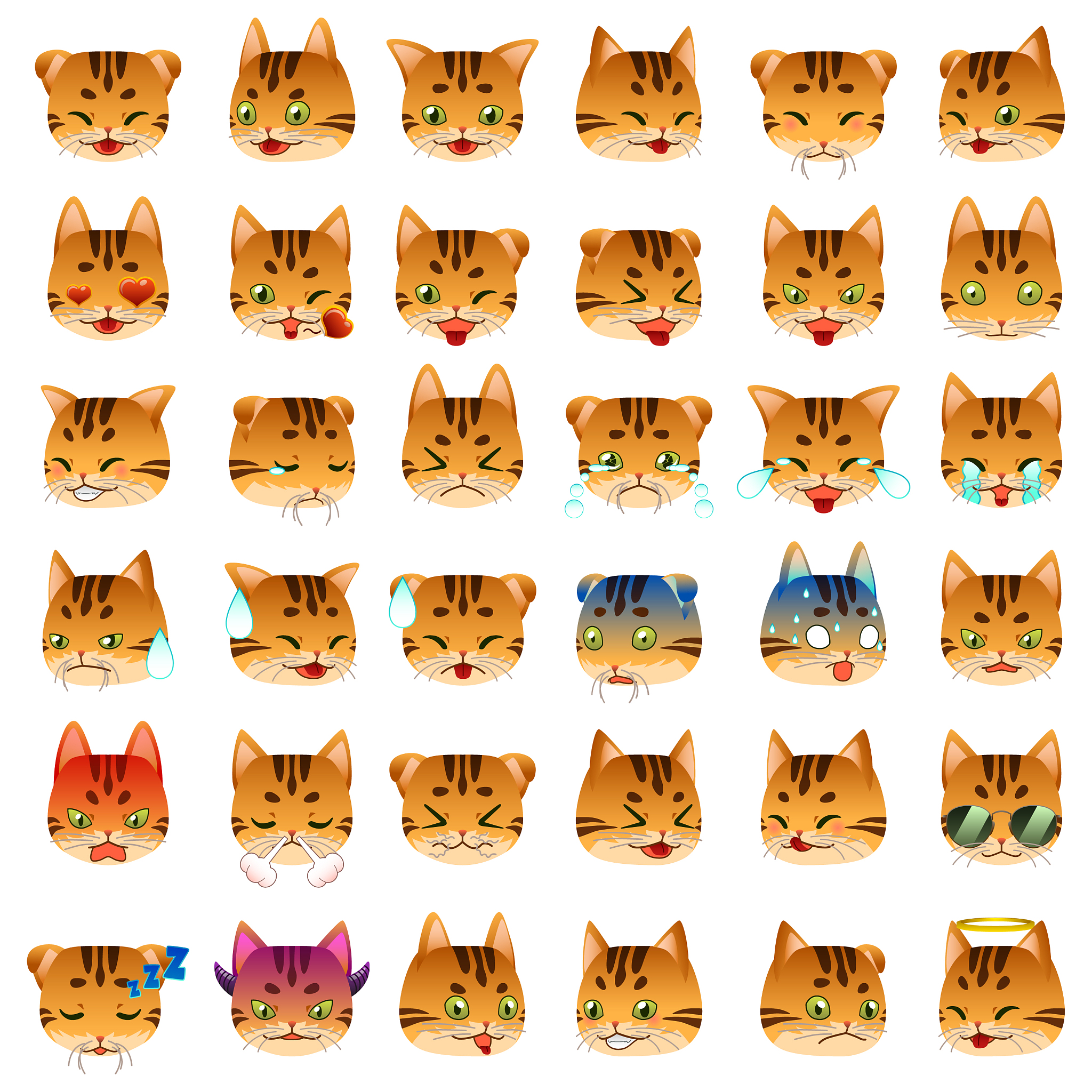 Anthropomorphic Cat Emoji with Multiple Expressions in 16K Resolution