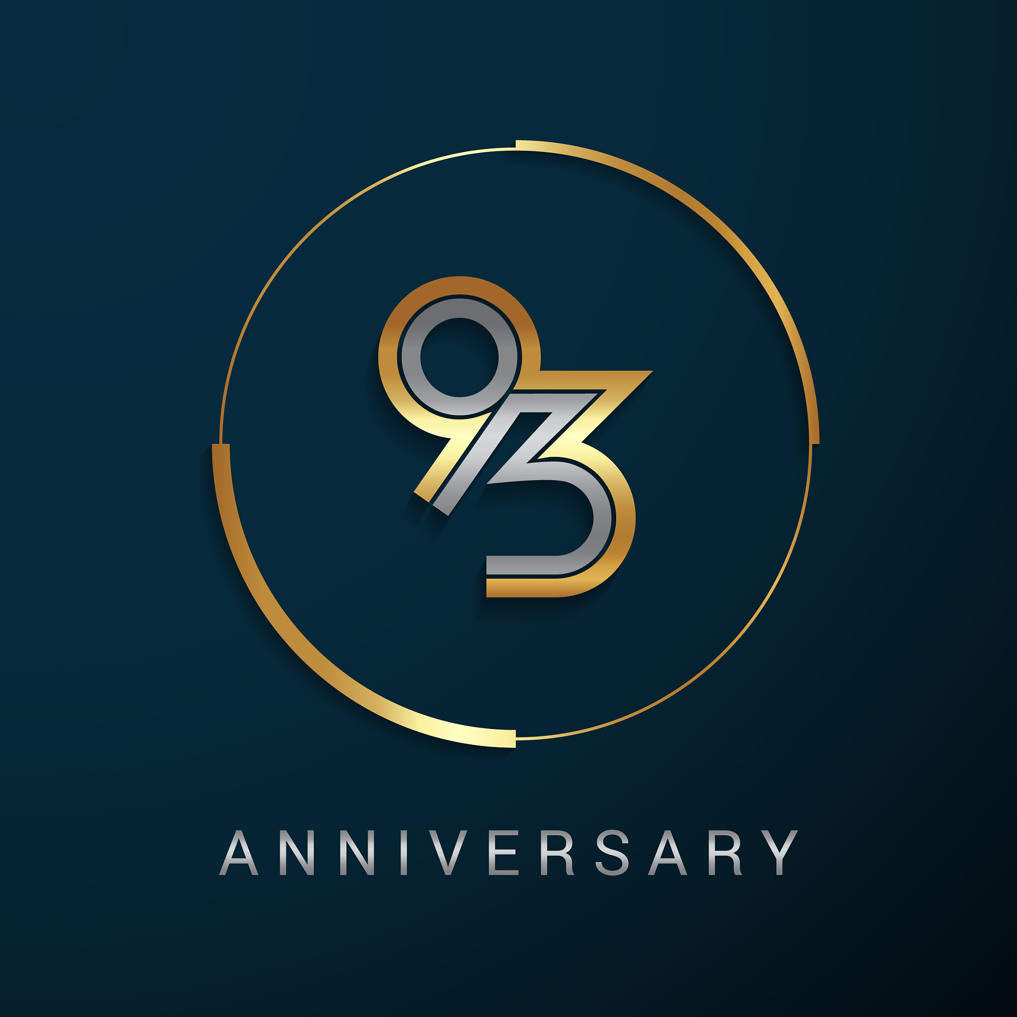 93 years anniversary icon with  gold and silver multi linear num