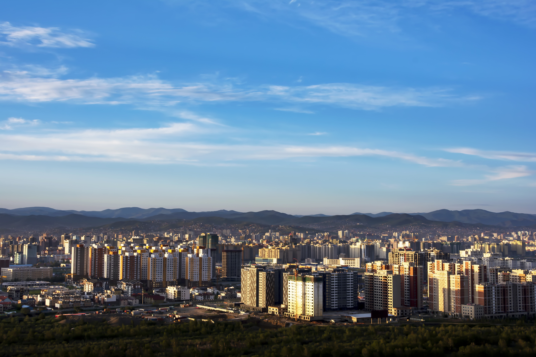 ulaanbaatar city during sunset time.