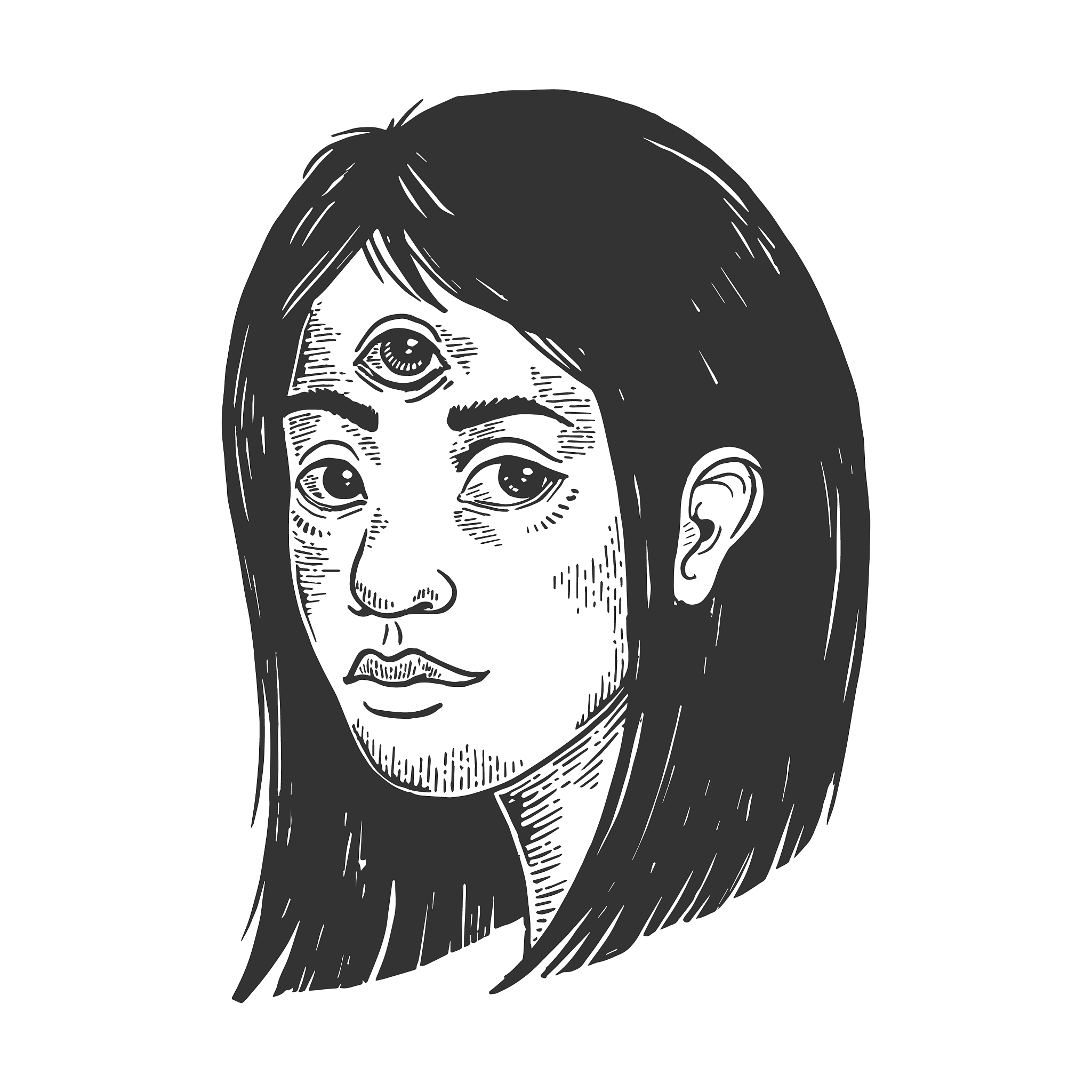woman with three eyes engraving