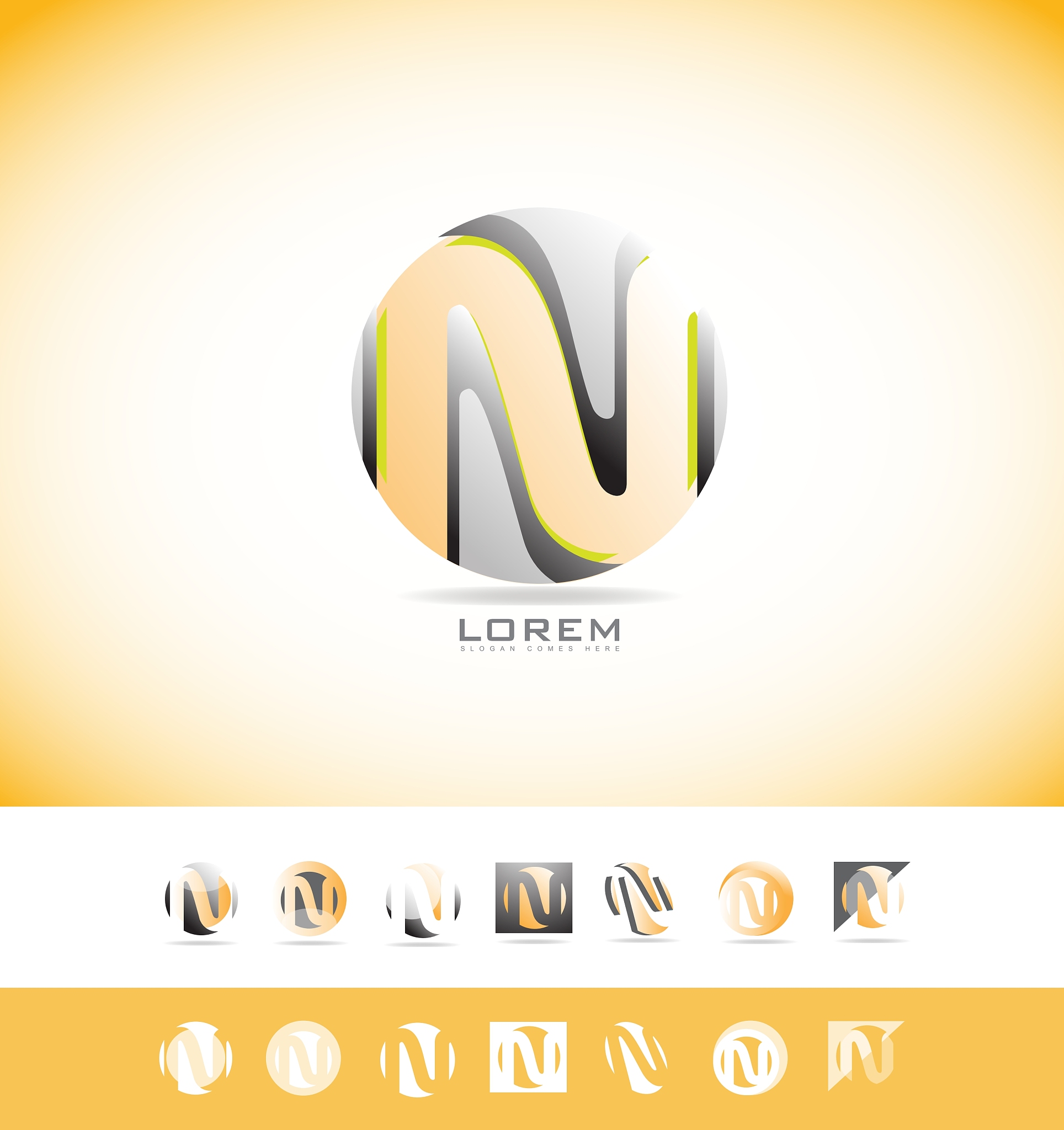 alphabet letter n sphere logo icon set
