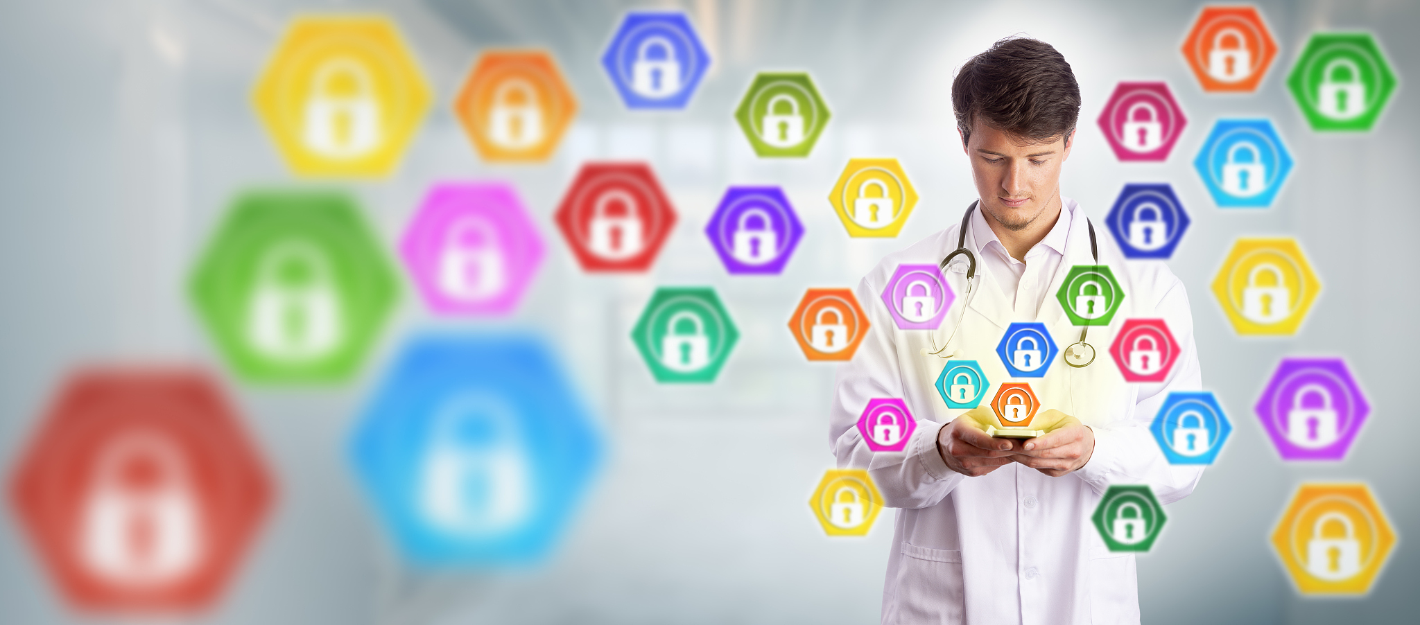 young doctor sending data via smart phone