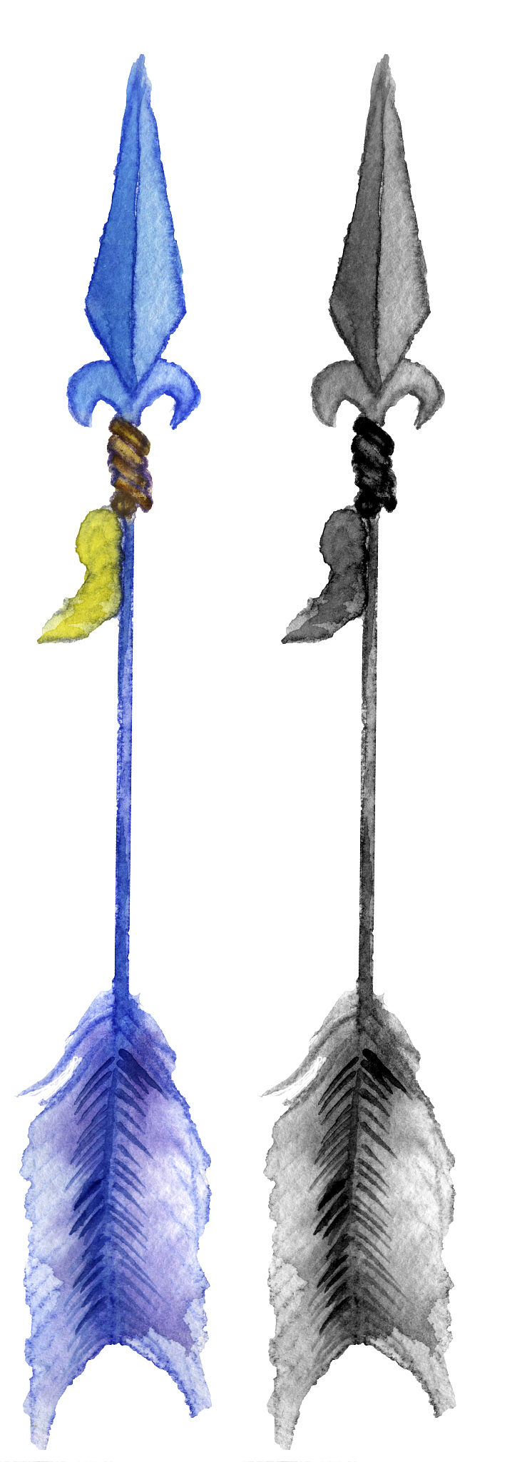 watercolor sketch: an arrow on white background