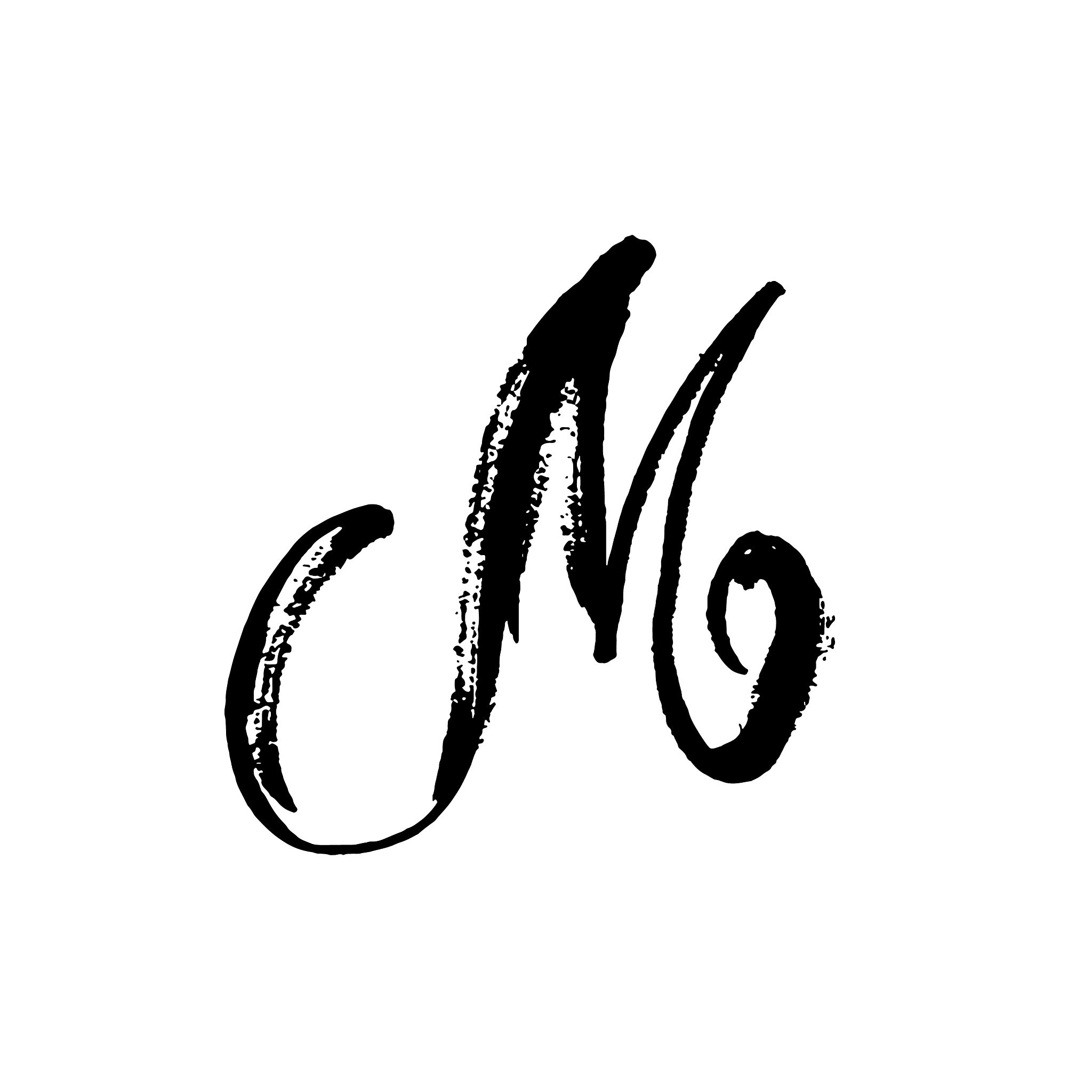 letter m handwritten by dry brush rough strokes