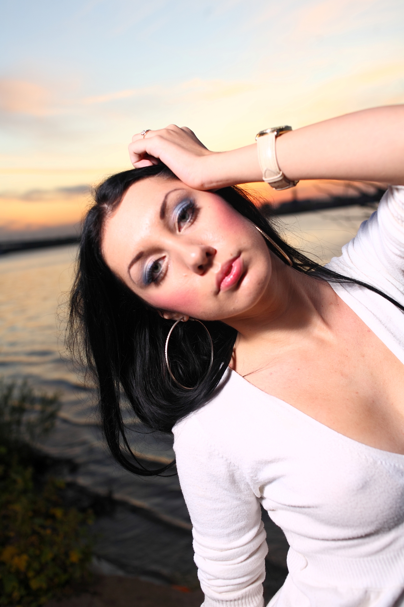 beautiful woman standing on at the beach