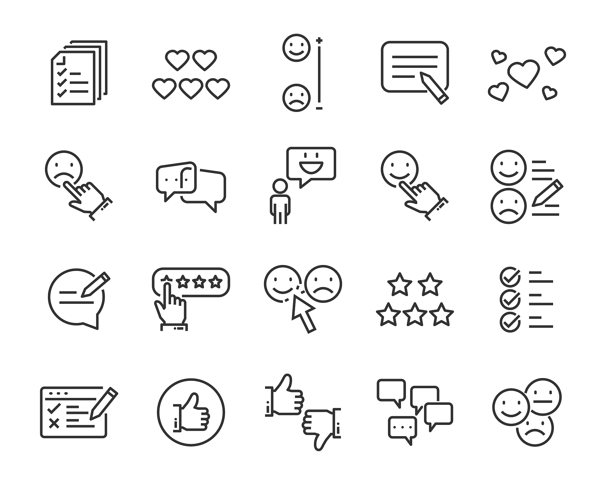 set of communication icons, such as chat, feedback, emotion, rev