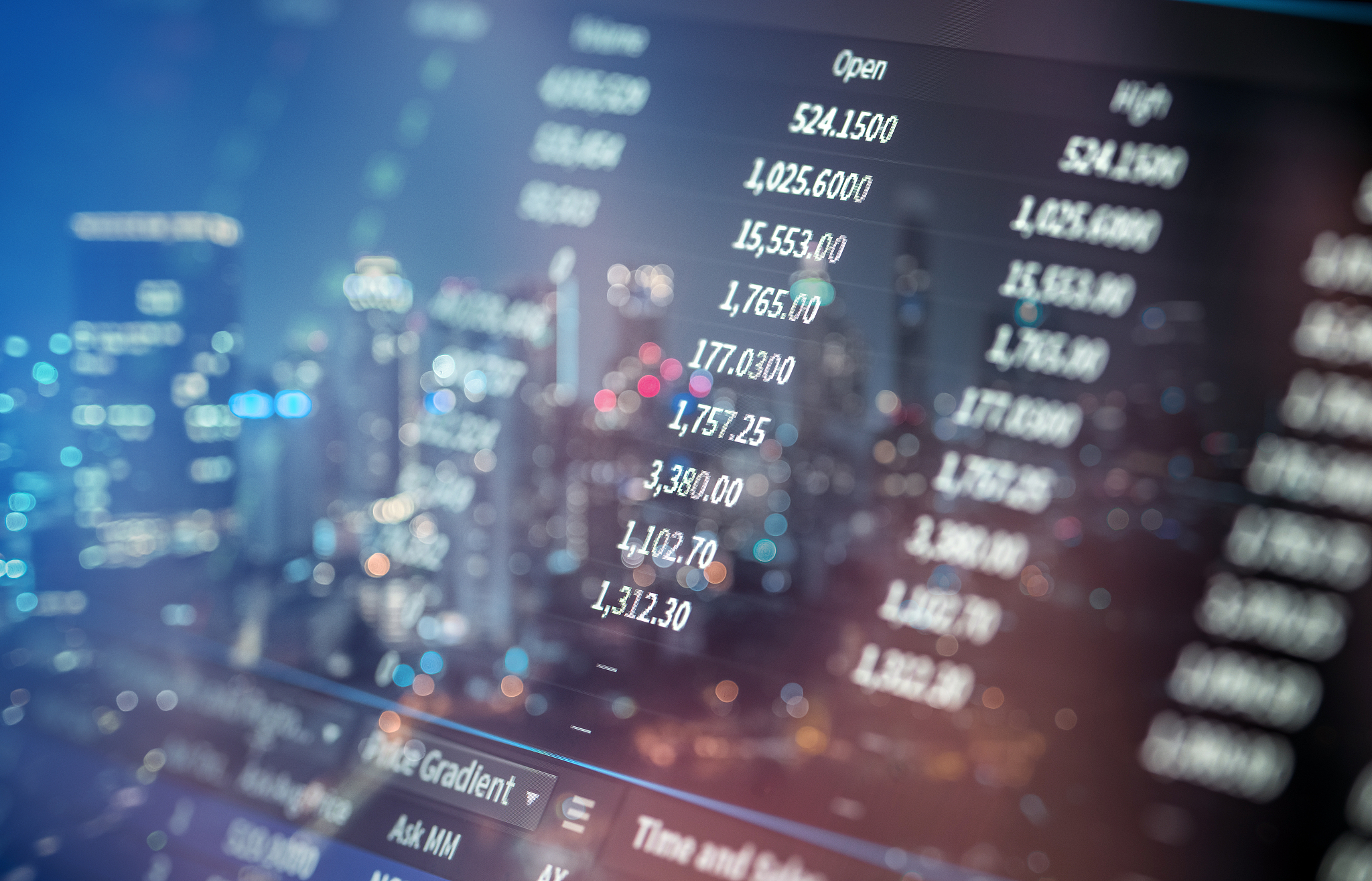 financial trading chart at digital display