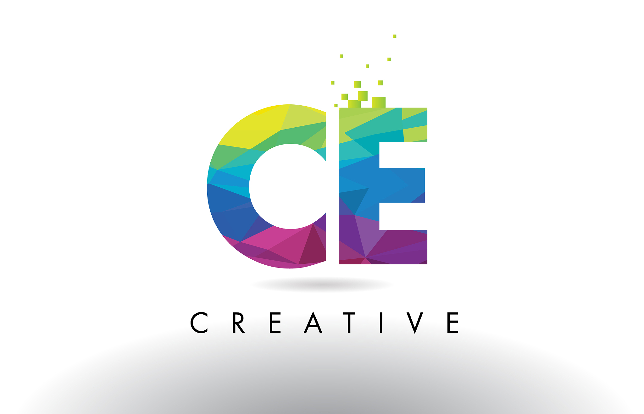 ce c e colorful letter origami triangles design