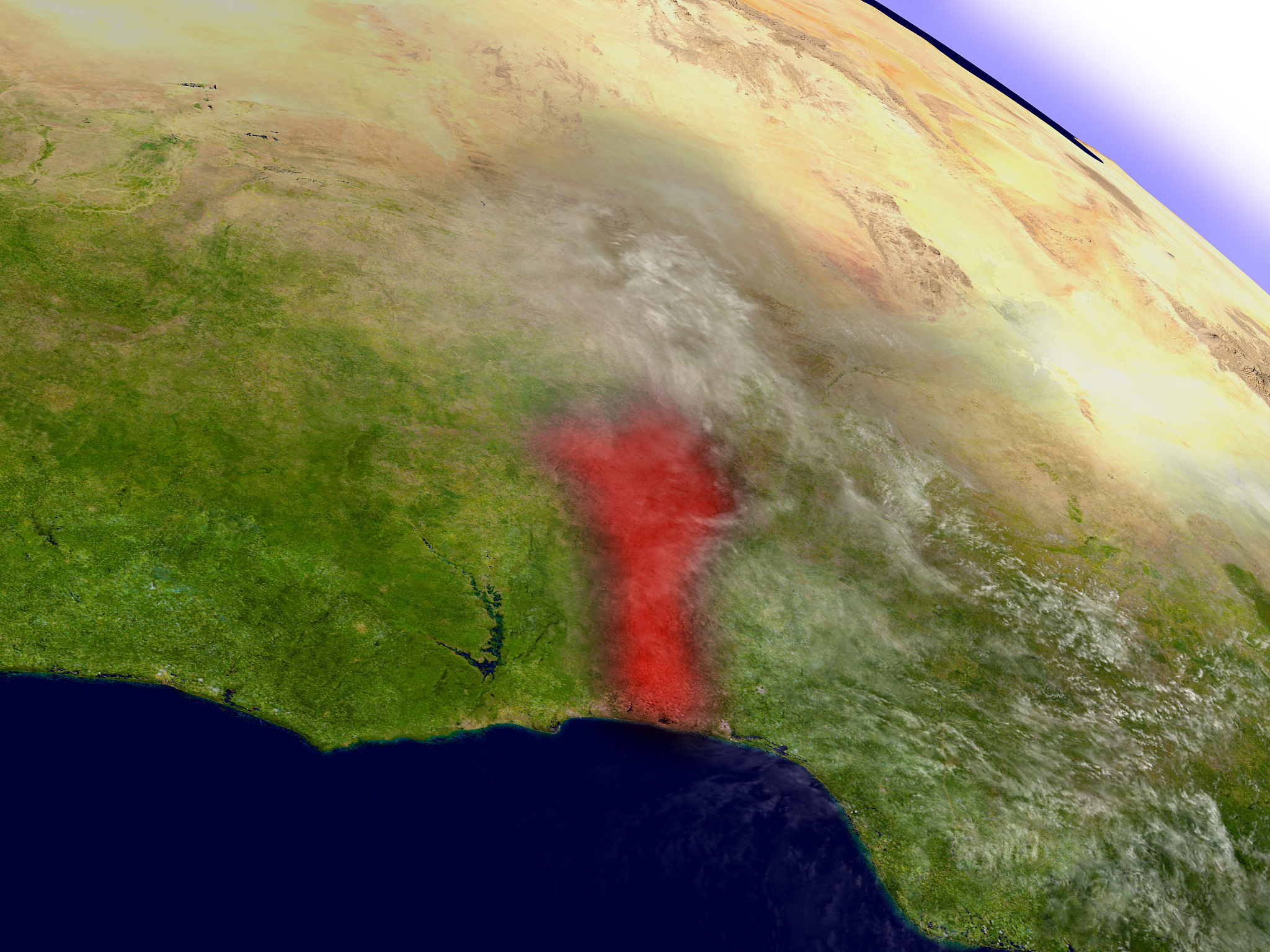 benin from space highlighted in red