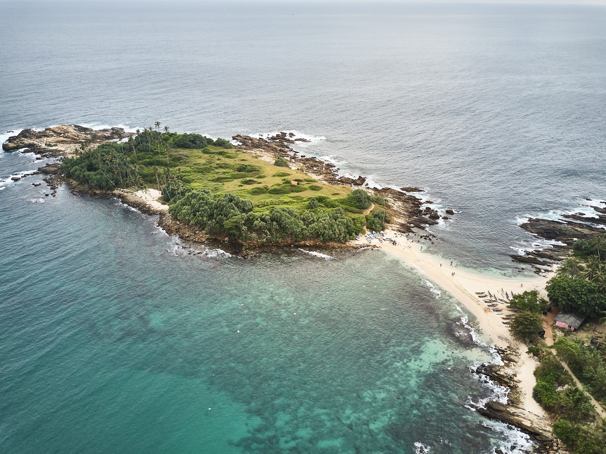 aerial view. peninsula. beach hiriketiya, sri lanka.