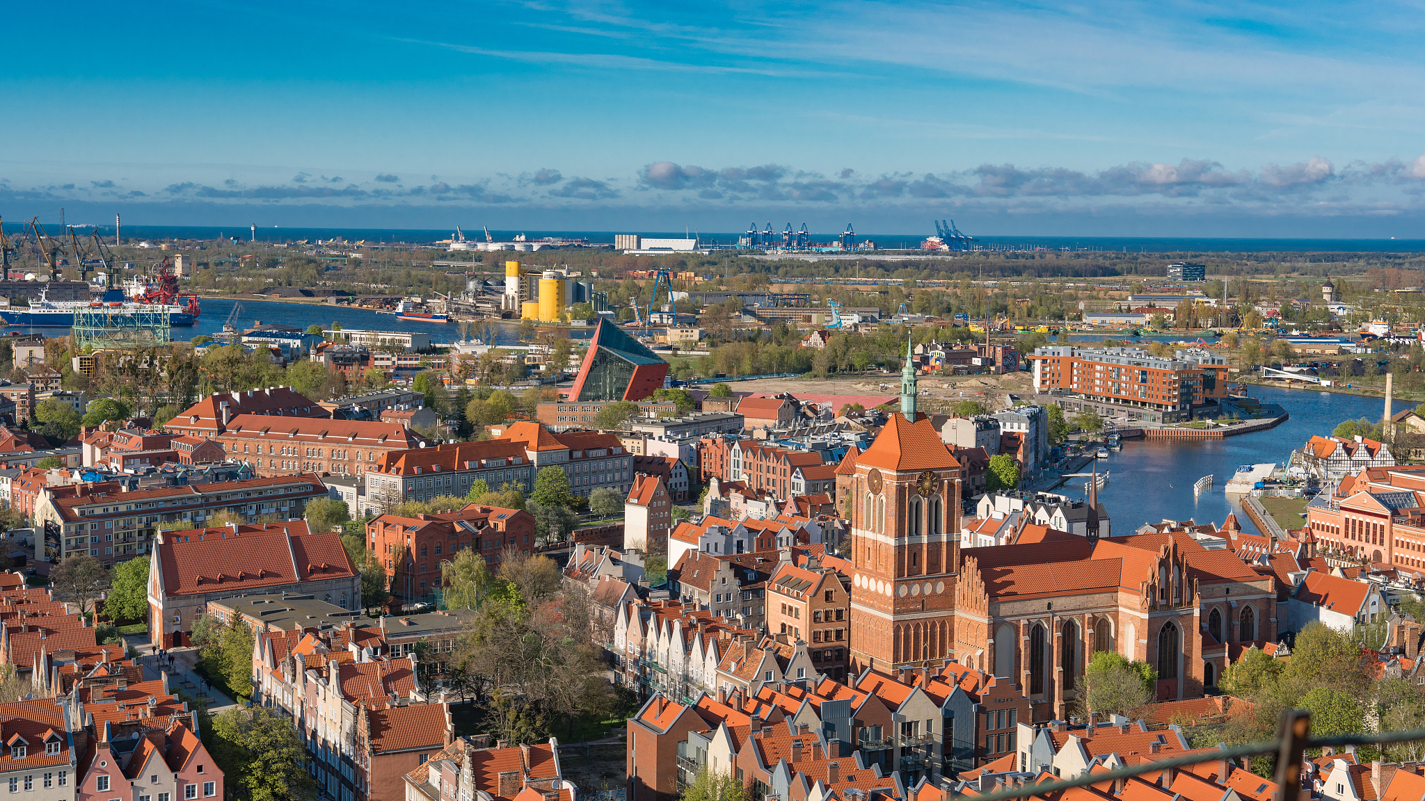 gdansk, poland - may 07 2017: aerial panoramic view of gdansk.