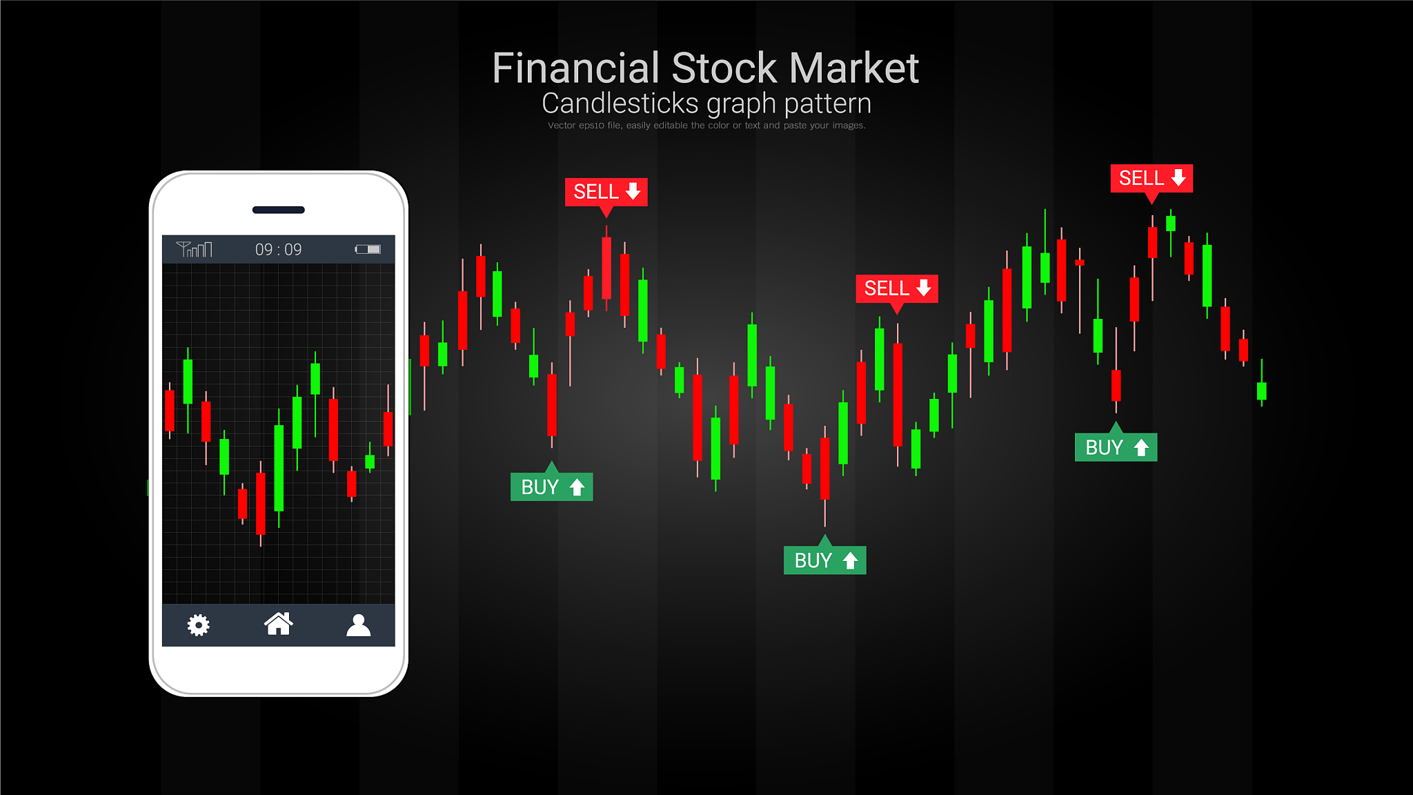 mobile stock trading concept with candlestick and