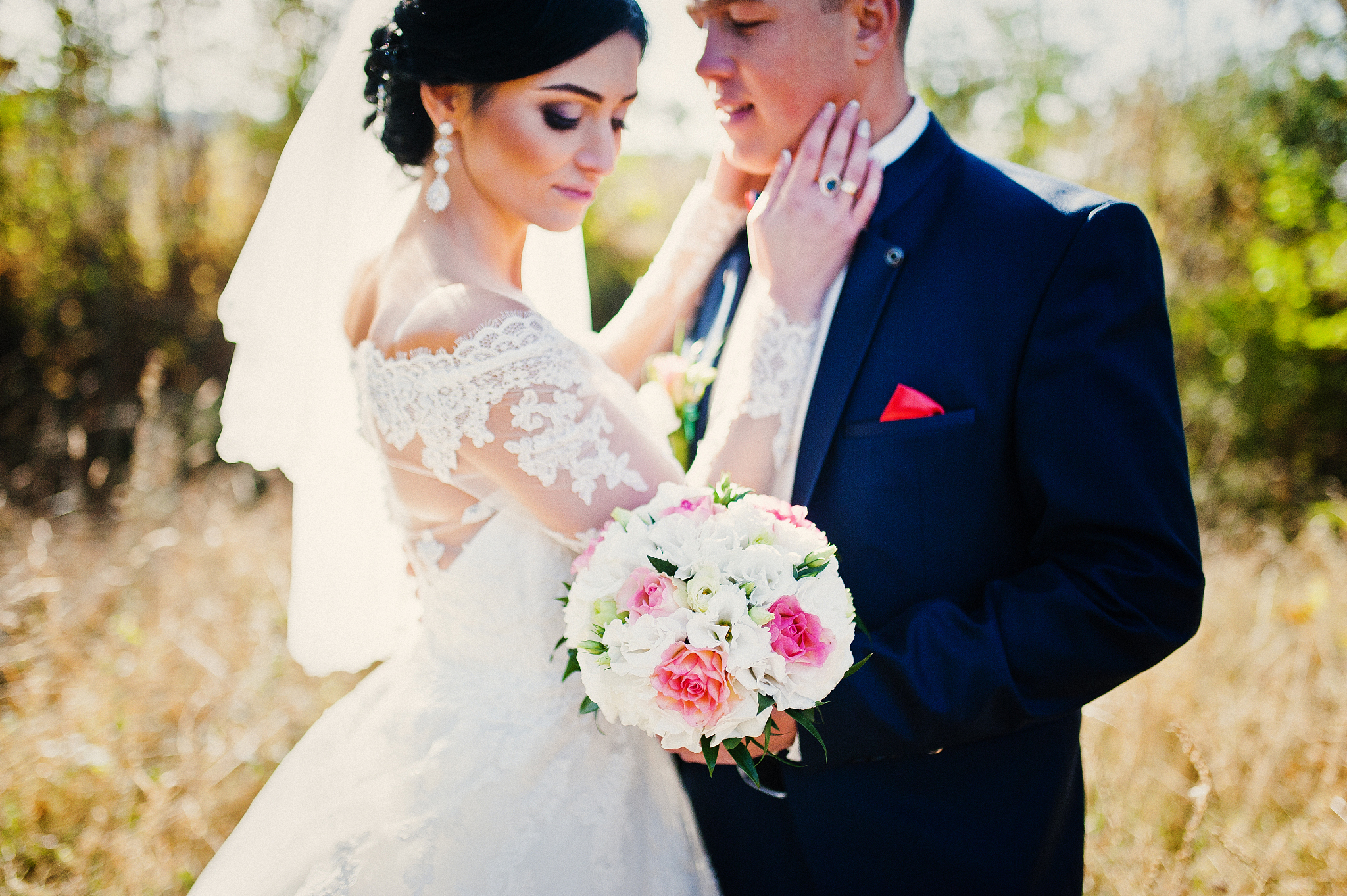 close up portrait of young stylish weding couple