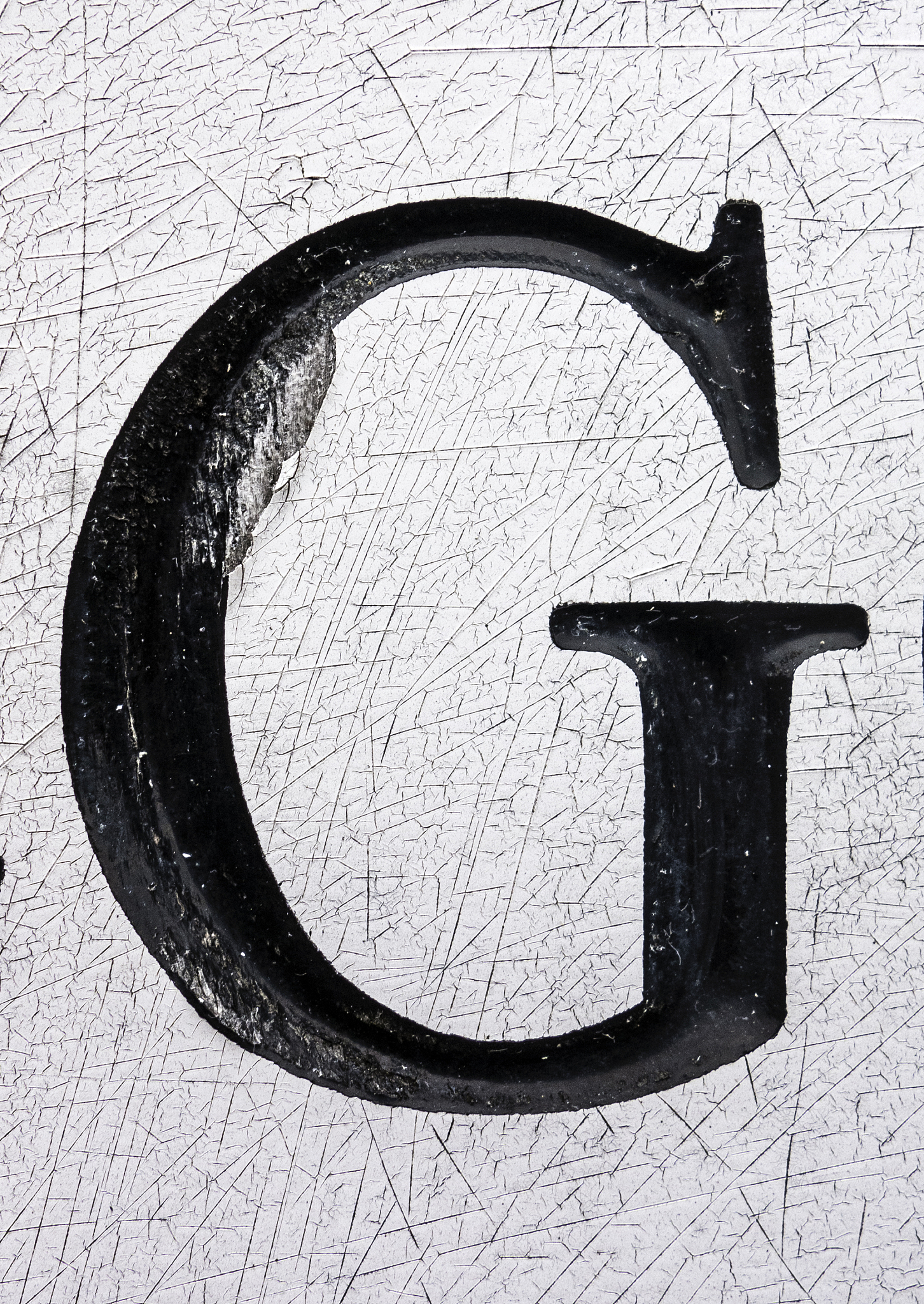 written wording in distressed state typography found letter g