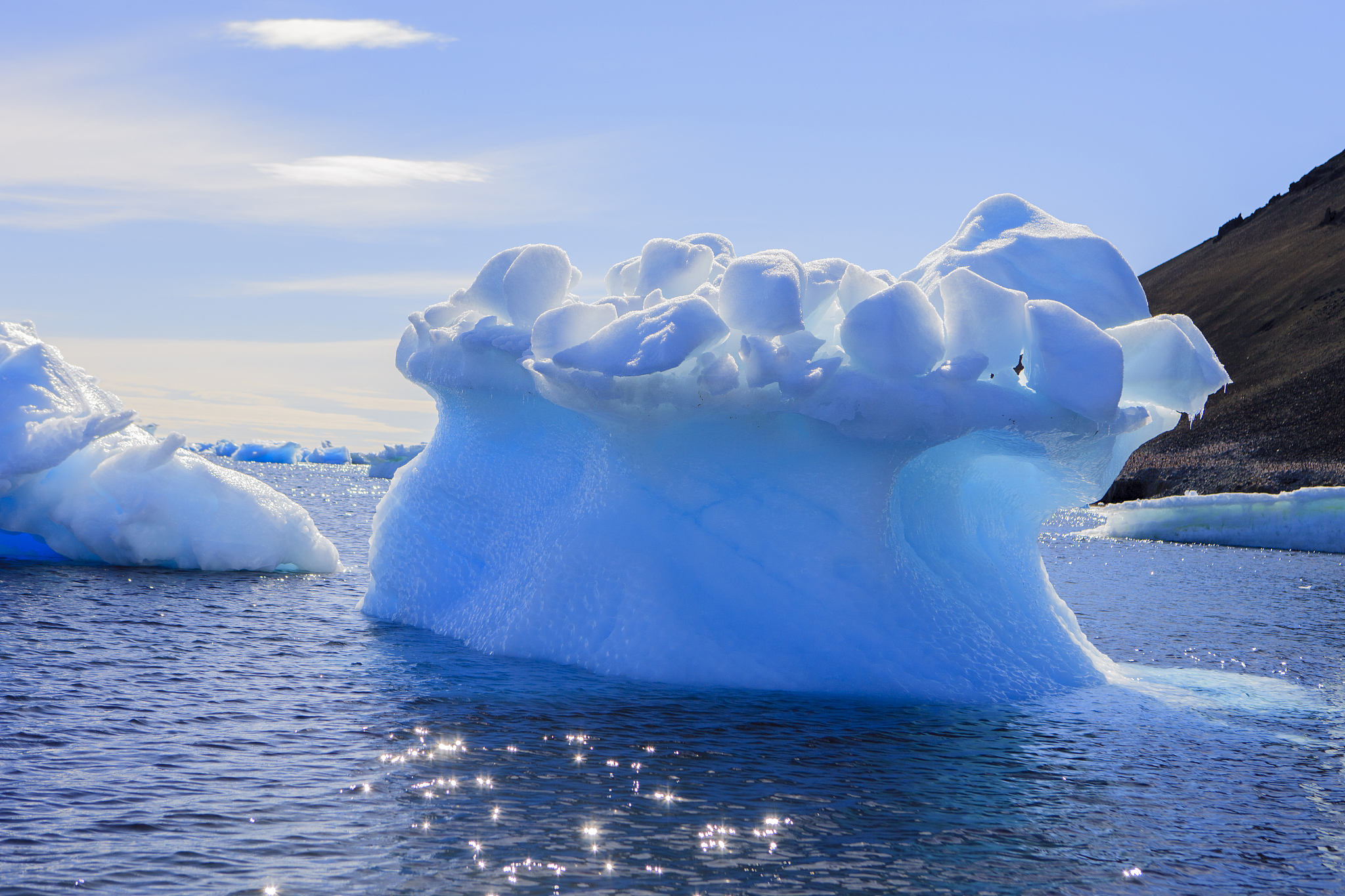 icebergs in ocean, devil island, antarctica