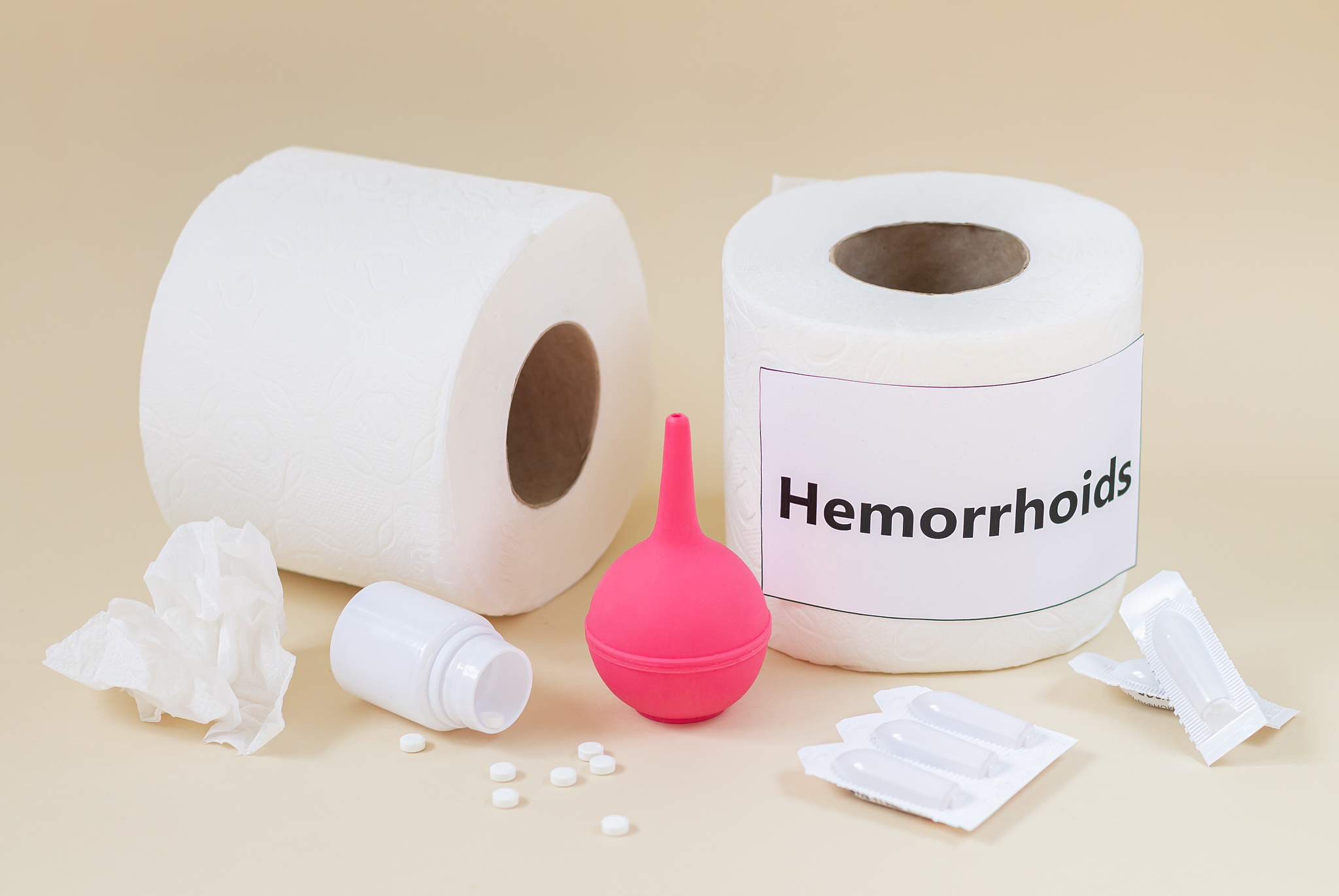 hemorrhoids and constipation treatment concept. toilet paper rol
