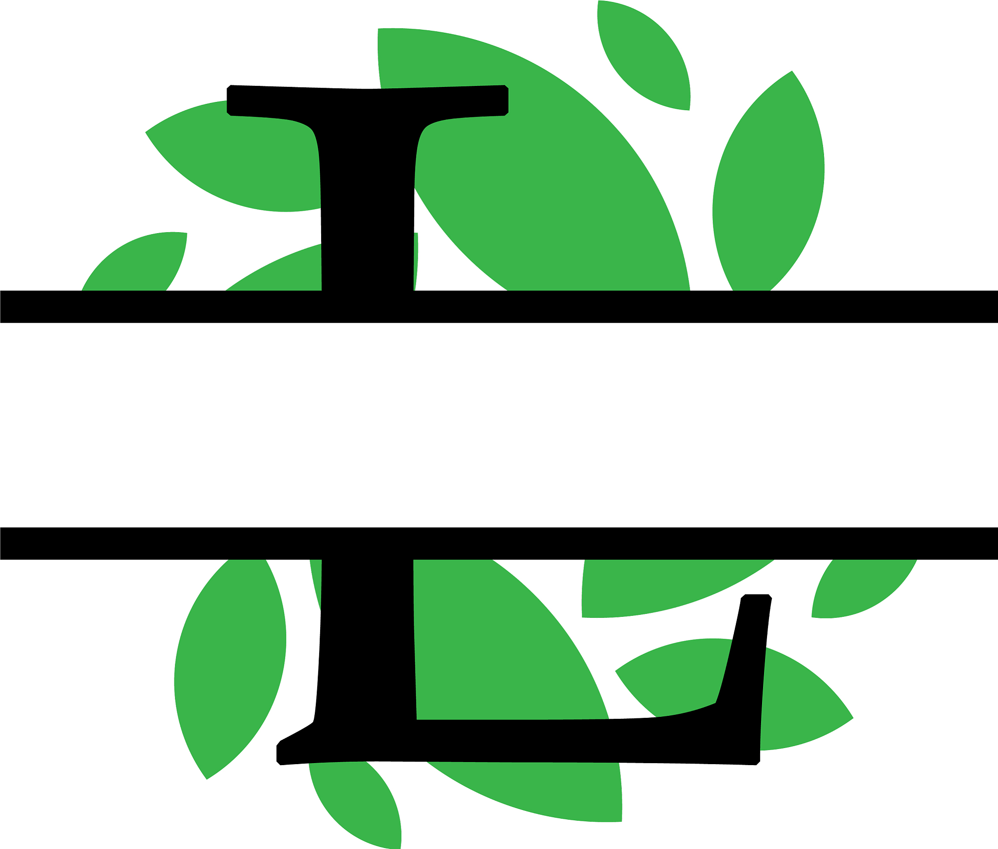 initial l green leaf monogram split letter