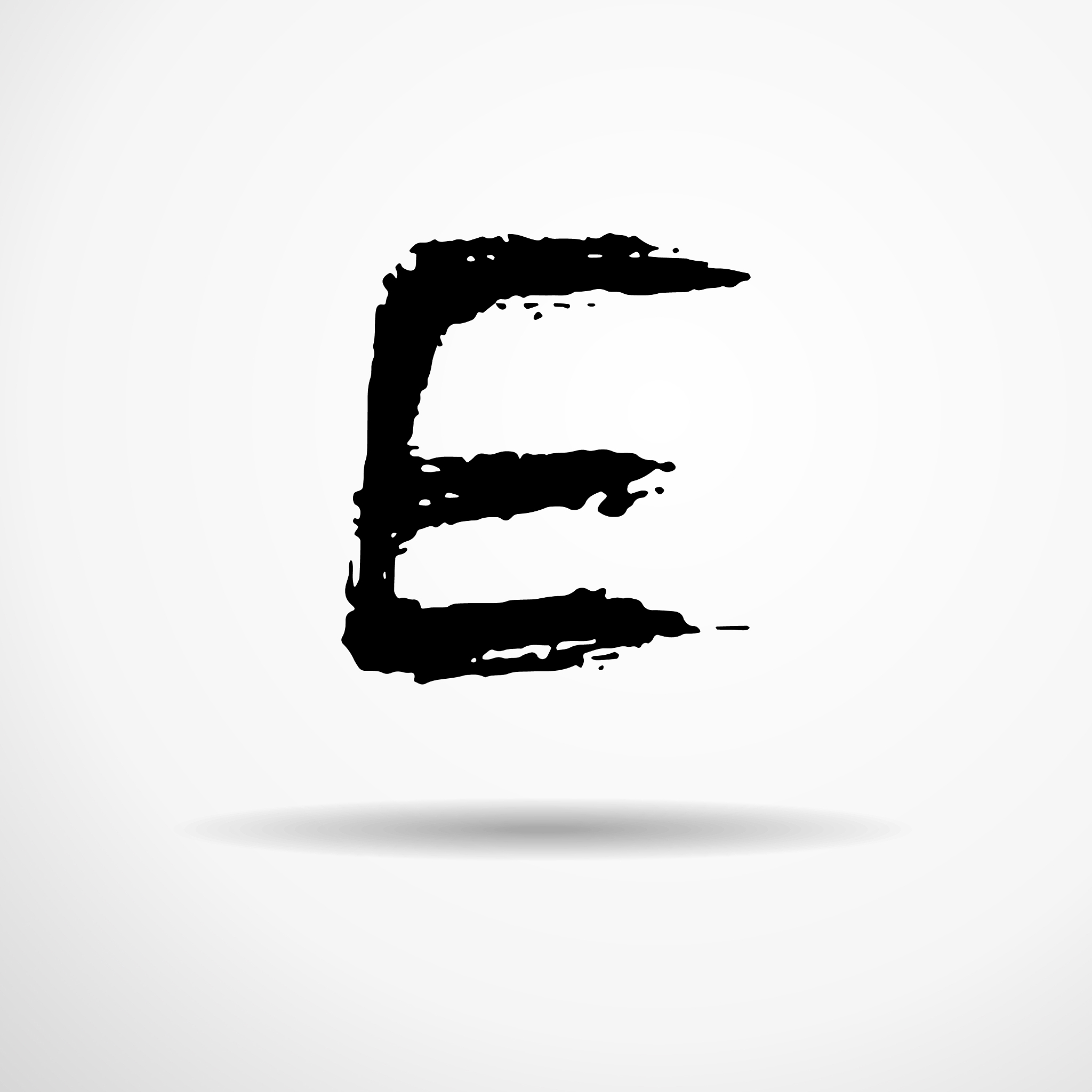 letter e handwritten by dry brush rough strokes