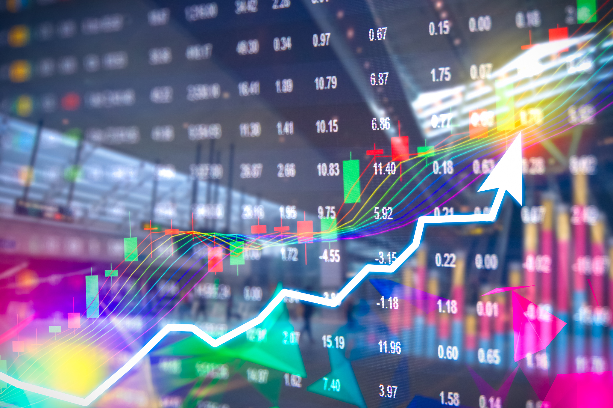 stock market digital graph chart on led display concept. a large