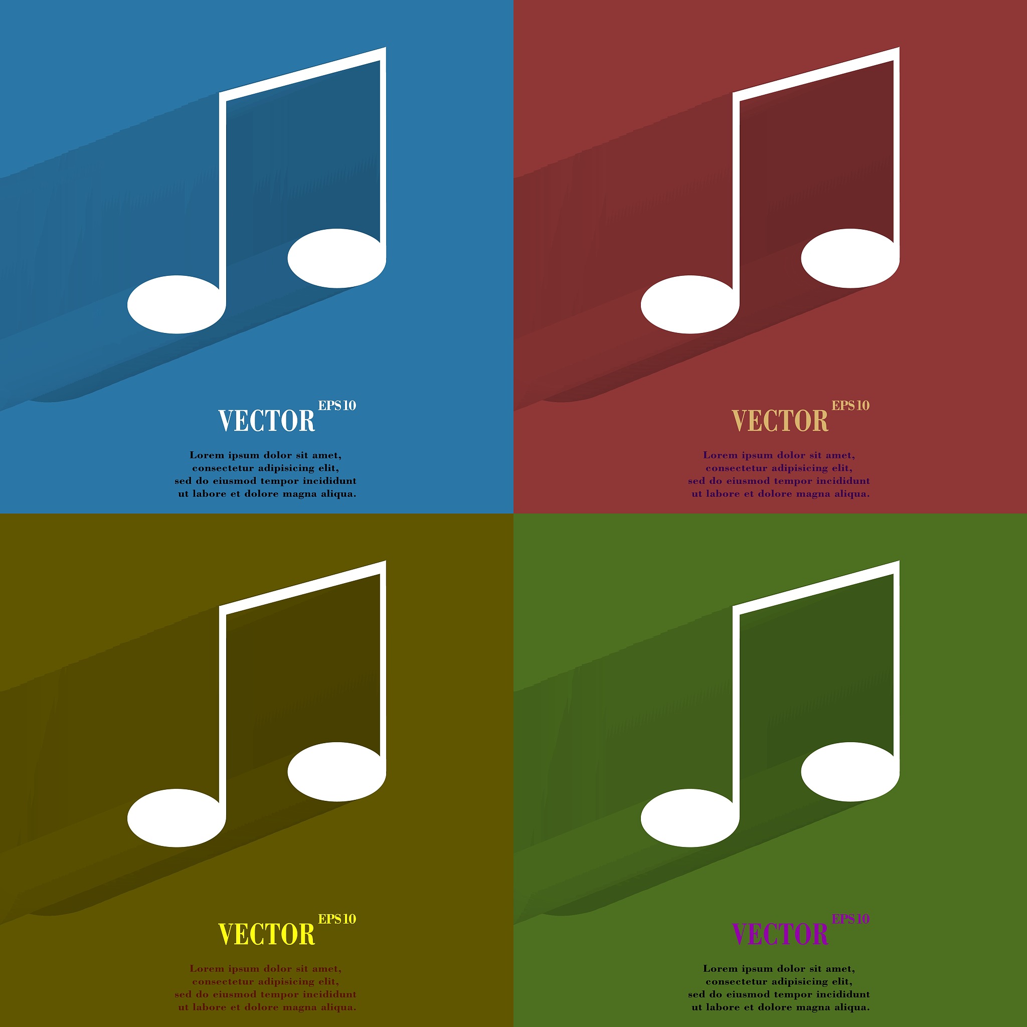 color set music elements notes web icon, flat design